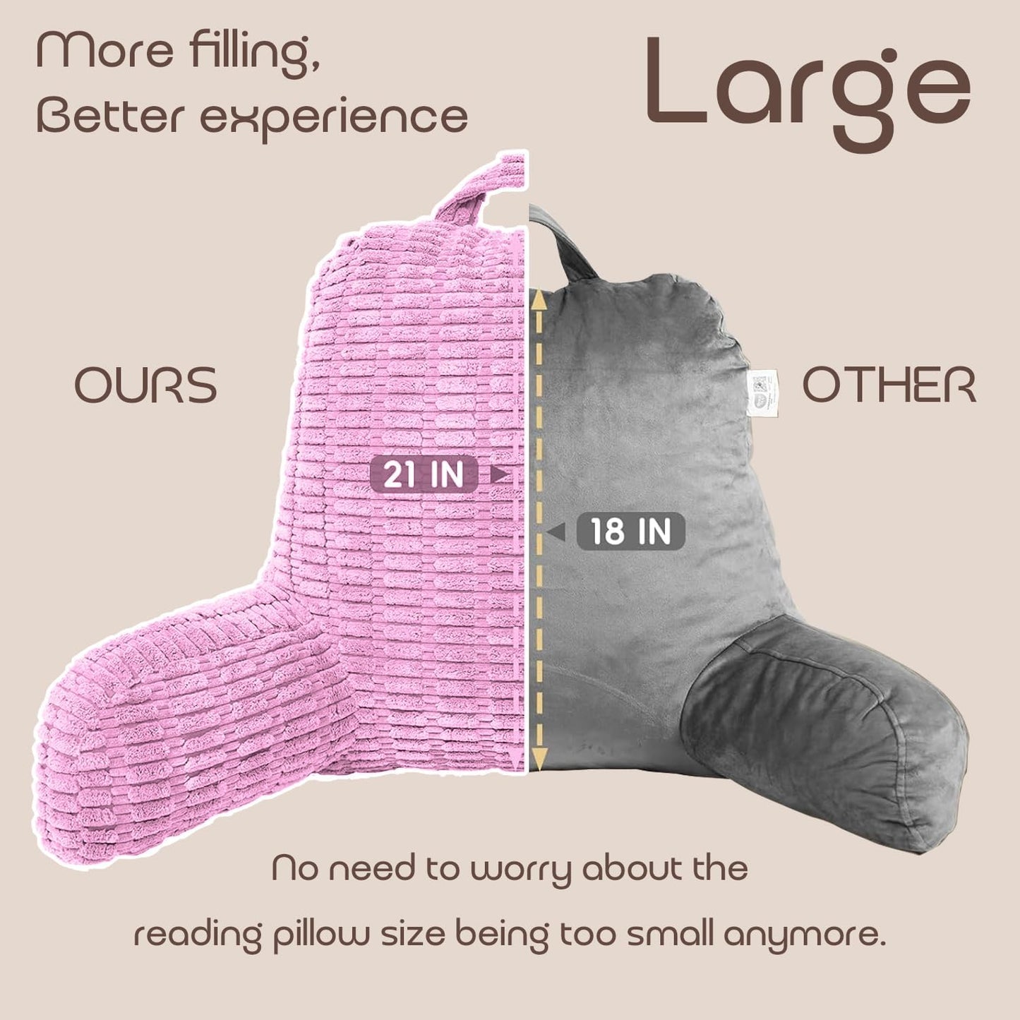 Reading Pillows for Sitting in Bed Adult, Back Rest Pillow for Sitting Up in Bed and Couch, Back Support Chair Pillow Support for Adult Backrest Pillows for Reading (Pale Pink 21 Inch)