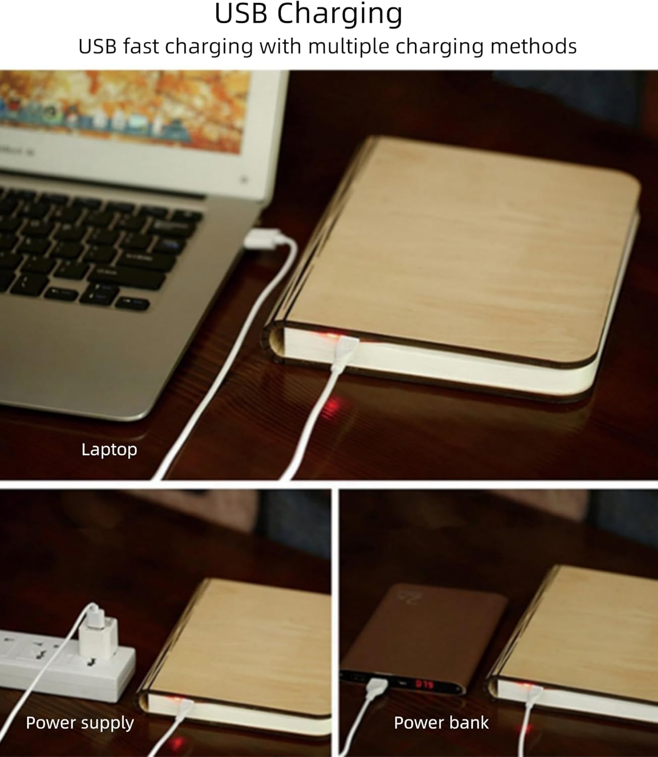 7 Colors Mini Book Lamp, USB Rechargeable Book Shaped Lamp, Portable Wooden Folding Book Lights, Creative Gifts Novelty LED Paper Lantern, Home Decor for Girl Family Friends (Size: 4.7×3.5×0.9in)