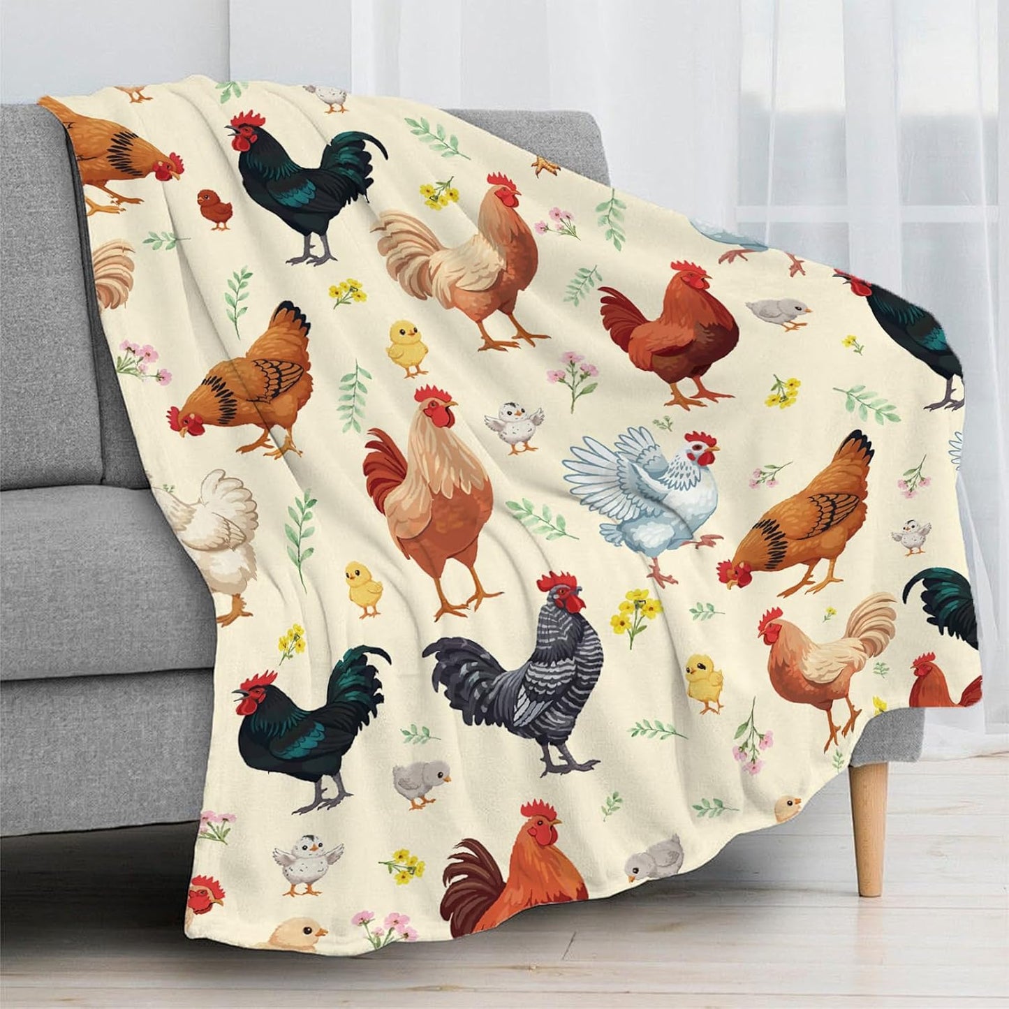 Cute Chicken Printed Blanket Present Chicken Soft Flannel Lightweight Throw Blanket for Kids Girls Boys Women Men Funny Colorful Rooster Blankets for Sofa Couch Bed Decor (50"x60")