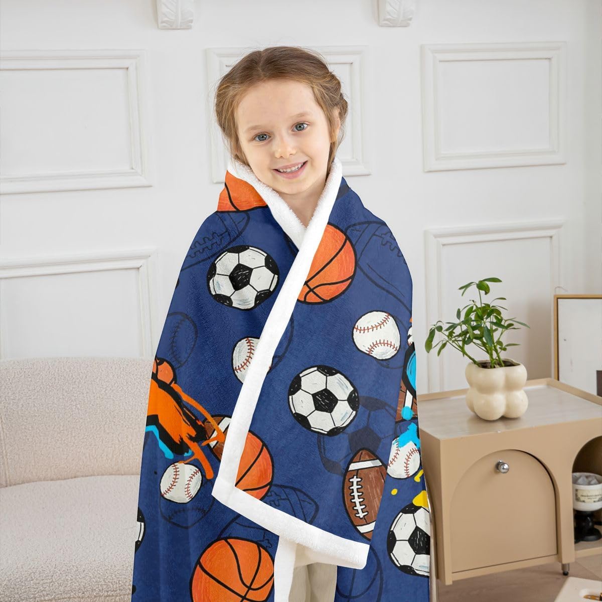 Feelyou Sports Throw Blanket Boys Soft Fleece Sherpa Cozy Fuzzy Plush Warm Football Baseball Basketball Soccer Fuzzy Plush Throw Ball Game Throw 50"x60" for Bed Couch Living Room