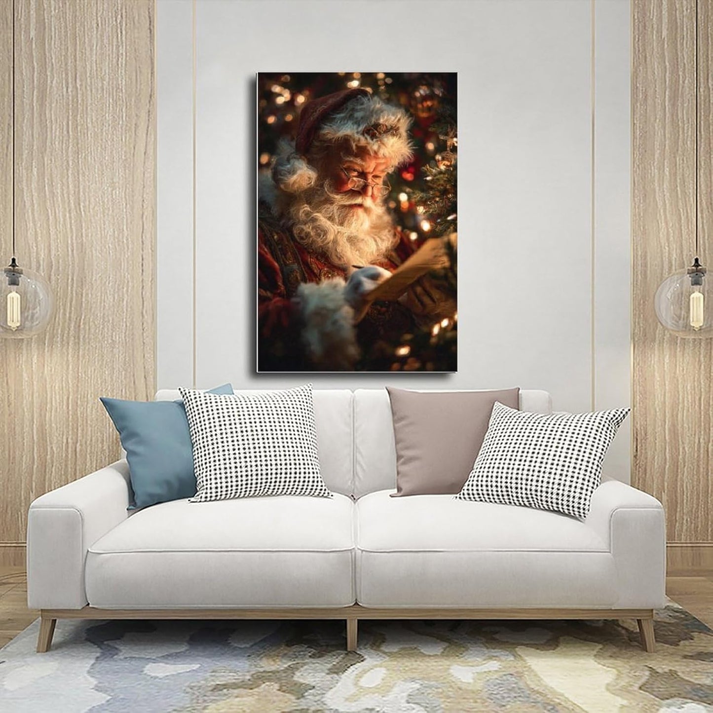 UZWGG 1pcs Frameless Vintage Santa Picture Prints Wall Art Santa Claus Reading Book Painting for Wall Decor Christmas Poster Xmas Decorations Nostalgic Xmas Gifts Canvas Roll16x24inch(40x60cm)