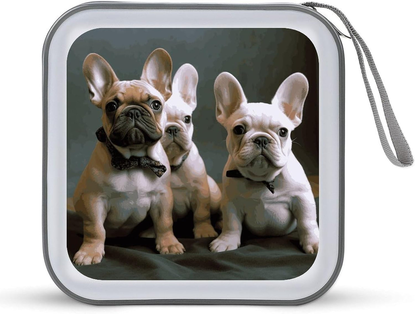 French Bulldog Puppies CD Case 40 Capacity Case Zipper CD Collection Bag with Handles Cover DVD Storage Hard Plastic DVD Disc Cases Storage Binder for Car Home Office Travel