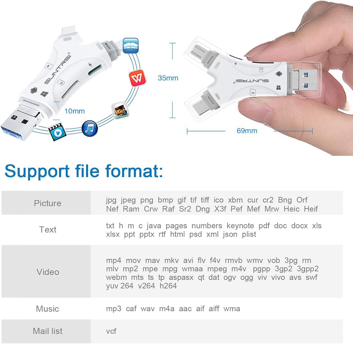 SD Card Reader for iPhone/ipad/Android/Mac/Computer/Camera,4 in1 Micro SD Card Reader Trail Camera Viewer, Portable Memory Card Reader SD Card Adapter for SD and TF Cards(White)
