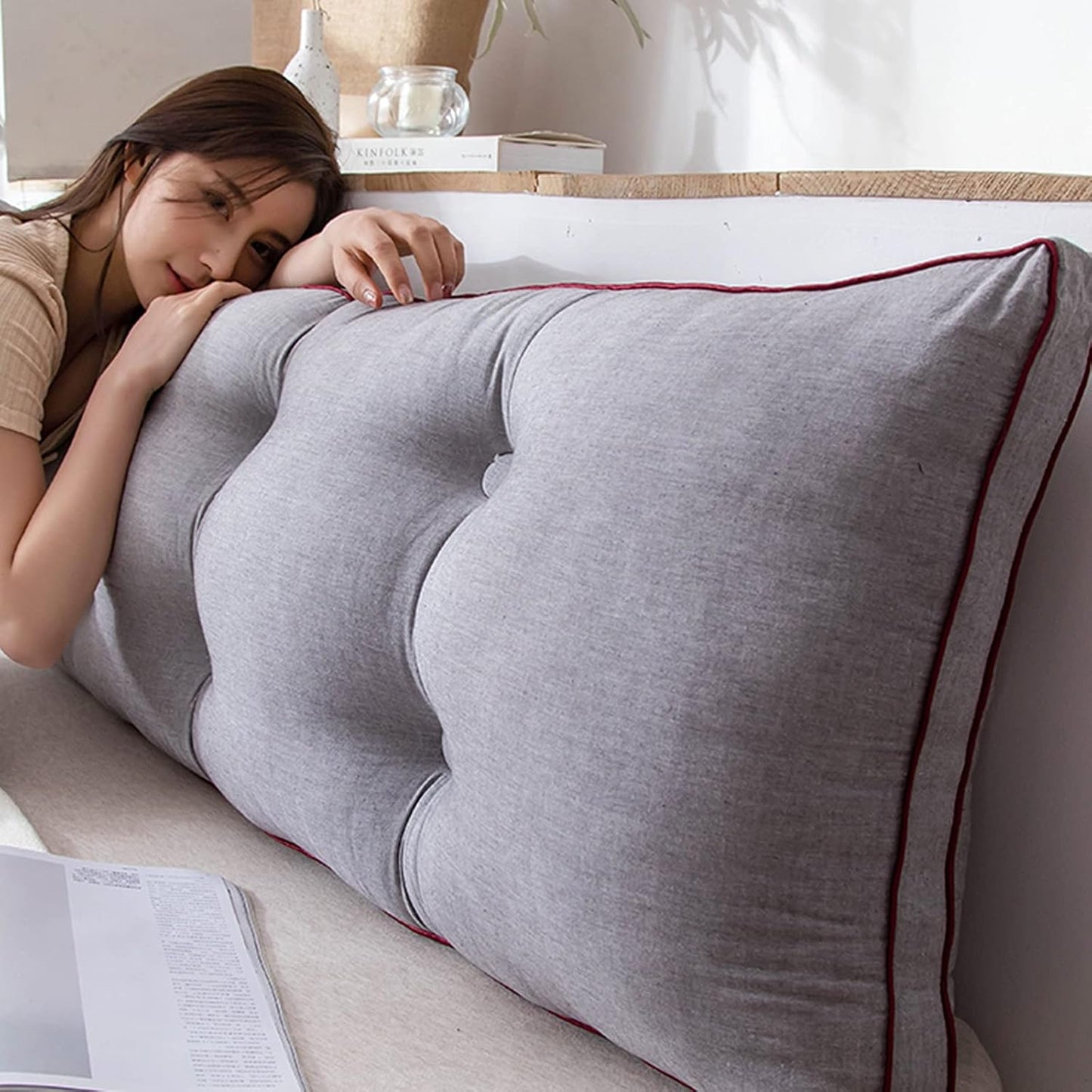 Large Bolster Headboard Pillow,Positioning Support Reading Backrest,Wedge Cushion for Day Bed Bunk Bed Sofa Bed Large Soft Bed (Color : D, Size : 120 * 20 * 50CM)