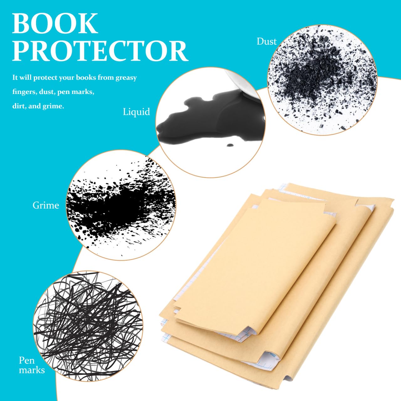 SHOWERORO Kraft Self-Adhesive Book Cover Kit 30 Sheets Book Jackets for Textbooks Notebooks Magazines Protective Cover Wrapping for School Office Use