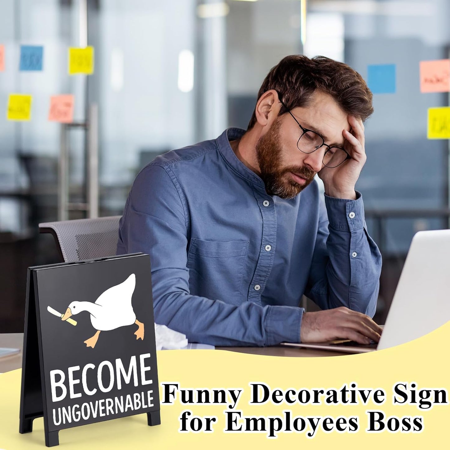 Funny Home Office Desk Sign Humorous Cute Room Decor Cubicle Decoration Accessories Kitchen Shelf Counter Supplies Gag Gift for Coworkers Employee Become Ungovernable White Elephant Gifts