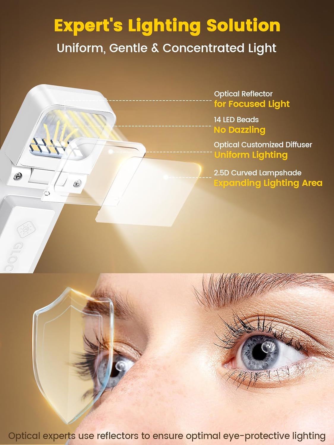 Glocusent 14 LED Sleep Aid Reading Light, Eye Caring Book Light for Reading in Bed, 3 Colors & 5 Brightness Stepless Adjustable, Rechargeable for 90 Hrs with Timer, Perfect Book Lamp for Bookworms