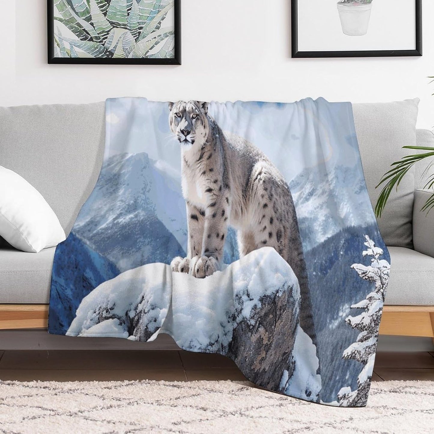 Snow Leopard Mountain Blanket Super Soft Lightweight Throw Blanket Cute Cozy Warm Bed Blanket Decorative Fuzzy Blanket All-Season Home Decor Gift for Sofa Couch Living Room 50"*60"（130 * 150cm）