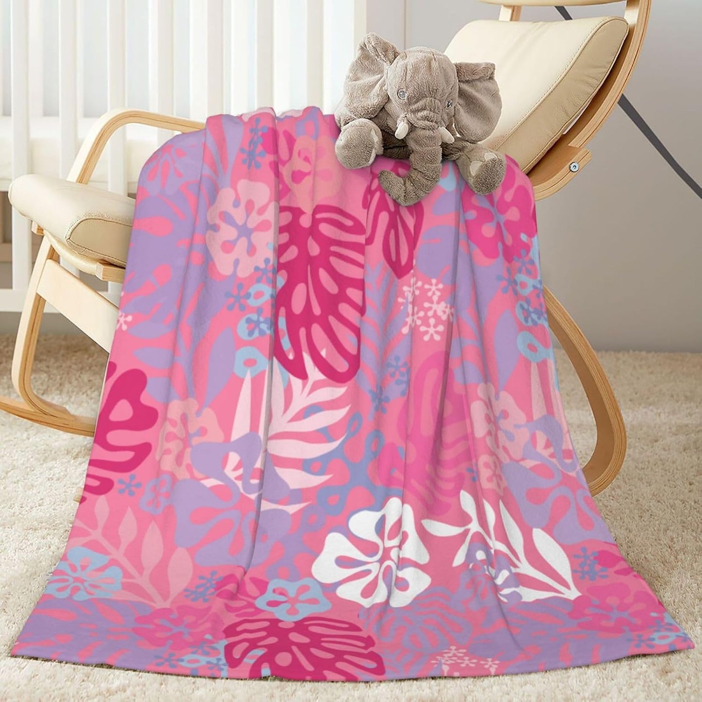 Hawaii Flowers Pink Throw Blankets All Season Ultra Soft Warm Tropical Aloha Pattern Fleece Blanket for Home Bed Sofa Couch Chair Outdoor Travel Camping 80x60 Inch