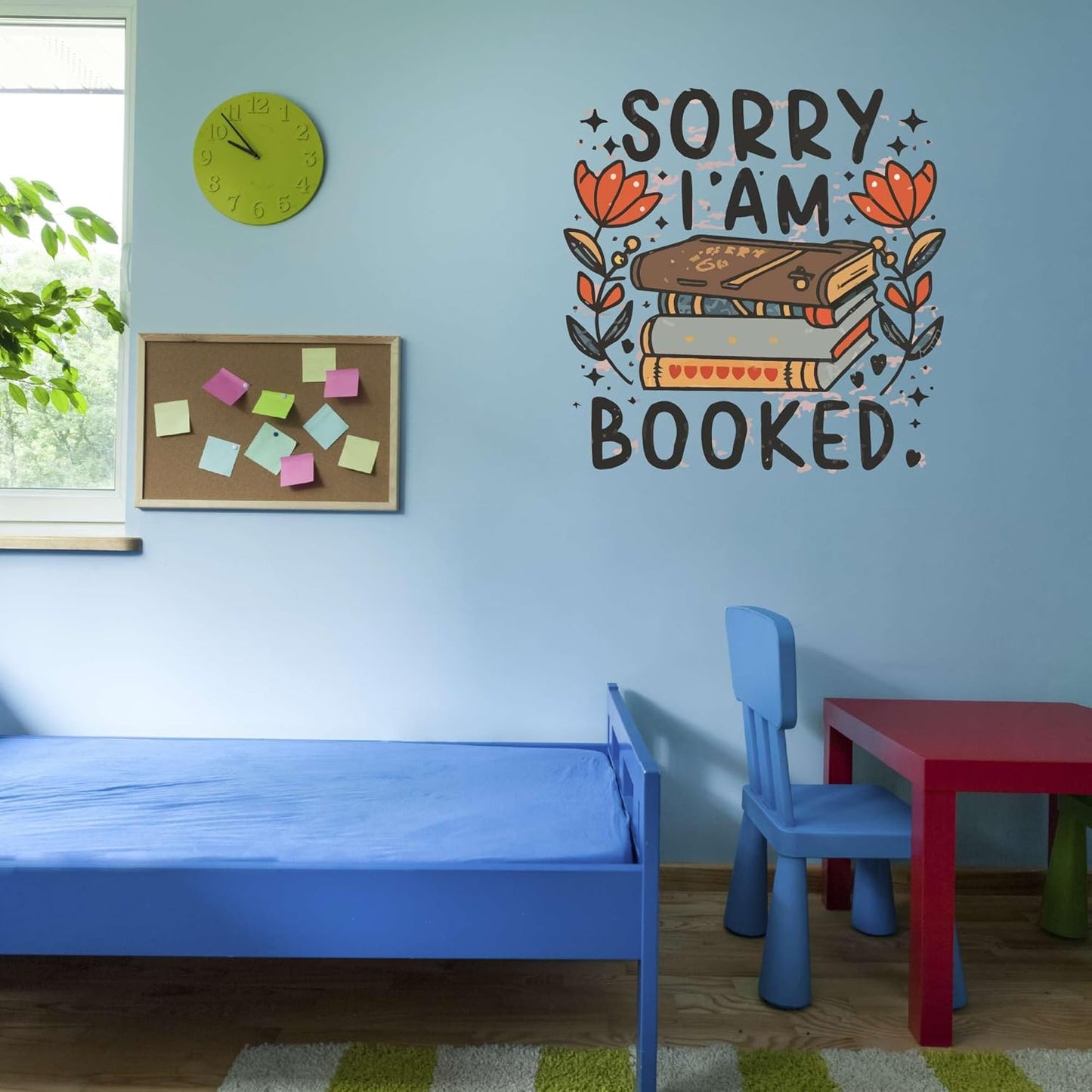 Sorry I Am Booked Bookish Librarian Book Lover Reading Quote Wall Art Sticker Designs Vinyl Stickers for Home House Walls Rooms Windows Bedroom Decoration Size (12x12 inch)