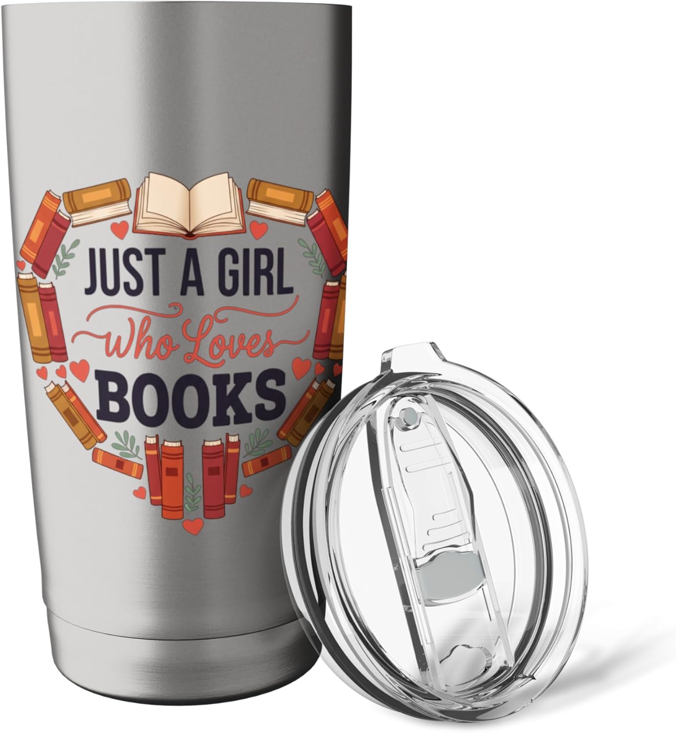 Just A Girl Who Loves Books Literary Heart Bibliophile Women Stainless Steel Insulated Tumbler