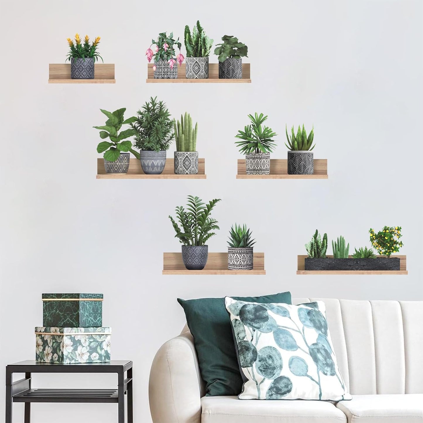 LHIUEM Potted Plants Decals Vine Stickers Green Botanical Decals(12'X33') Cottagecore Greenery Stickers Plant Spring Clings Tropical Wall Art 3D Vinyl Succulent Wall Clings for Office Lavatory