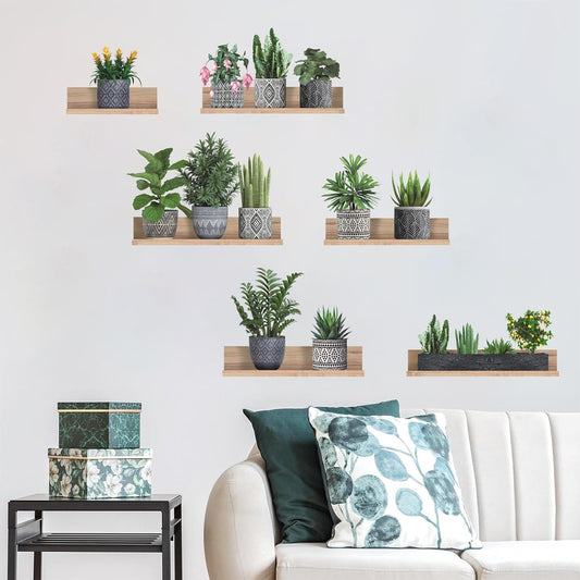 LHIUEM Potted Plants Decals Vine Stickers Green Botanical Decals(12'X33') Cottagecore Greenery Stickers Plant Spring Clings Tropical Wall Art 3D Vinyl Succulent Wall Clings for Office Lavatory