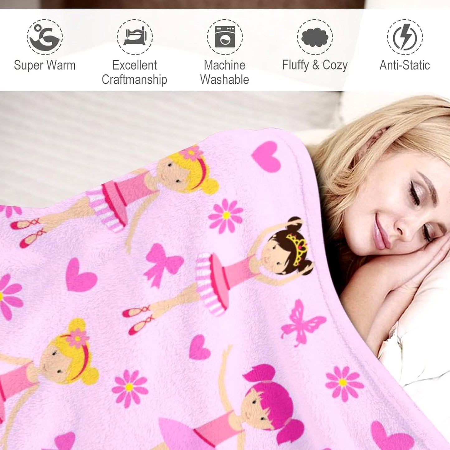 Cute Girl Ballerina Blanket Super Soft Warm Flannel Throw Blankets Dance Blankets for Sofa Couch Bed Decoration Girls Adult All Season Gifts 60"x50"