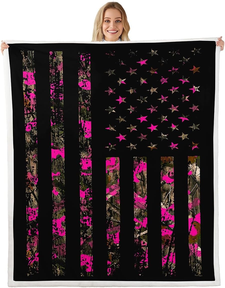 Feelyou Hot Pink Camouflage Sherpa Twin 60"x80" Camo Wild Fleece Throw Blanket for Bed Sofa Couch Kids Women Men Wild Hunting Plush Blanket Military Style Fuzzy Blanket Room Decor