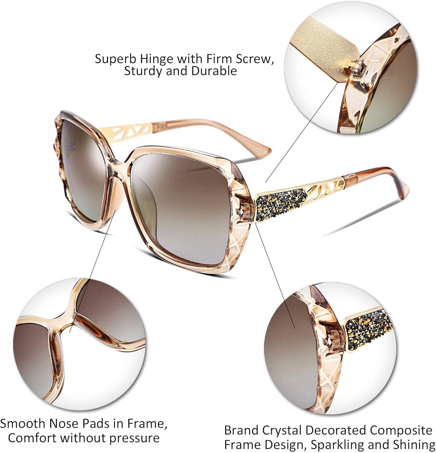 FEISEDY Polarized Women Square Sunglasses Sparkling Composite Shiny Frame B2289