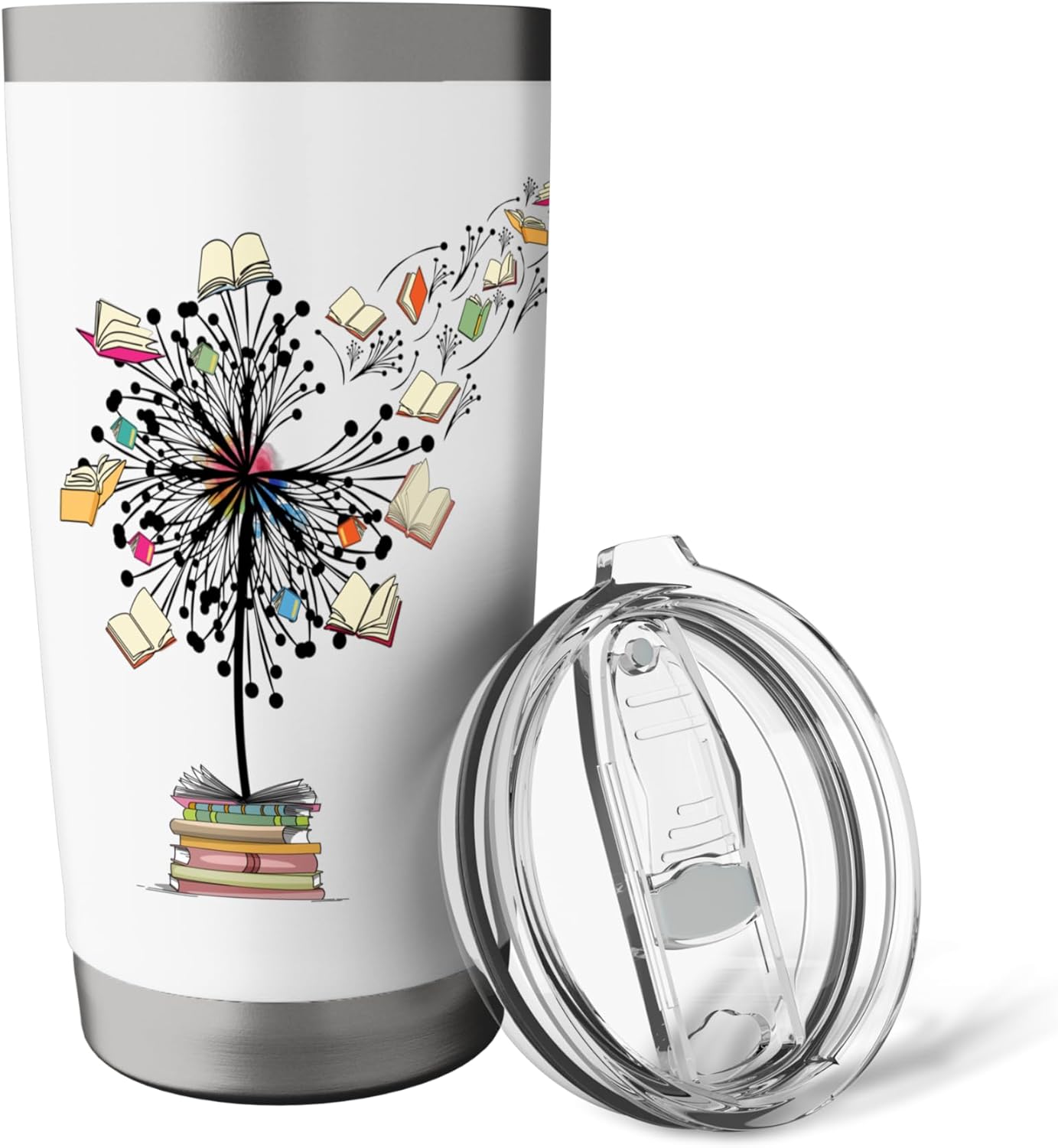 Womens Dandelion Funny Floral Book Reading Lovers Graphics Stainless Steel Insulated Tumbler