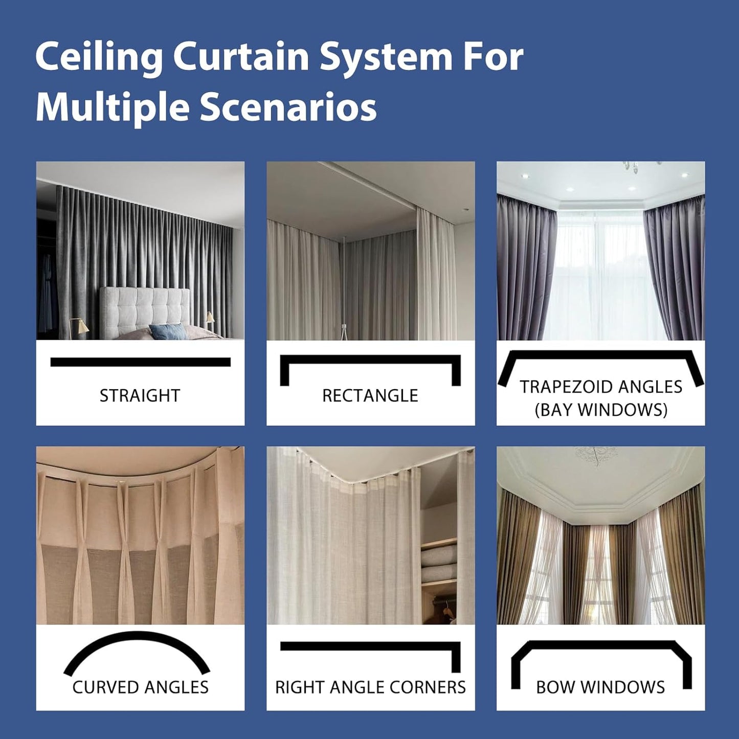 Room Divider Ceiling Mounted Curtains Track Sets Extra Wide Blackout Curtain Flexible Tracks for Bedroom Privacy Partition Separator, 1 Panel Black Drape and White Rail, W8.3 x H8ft