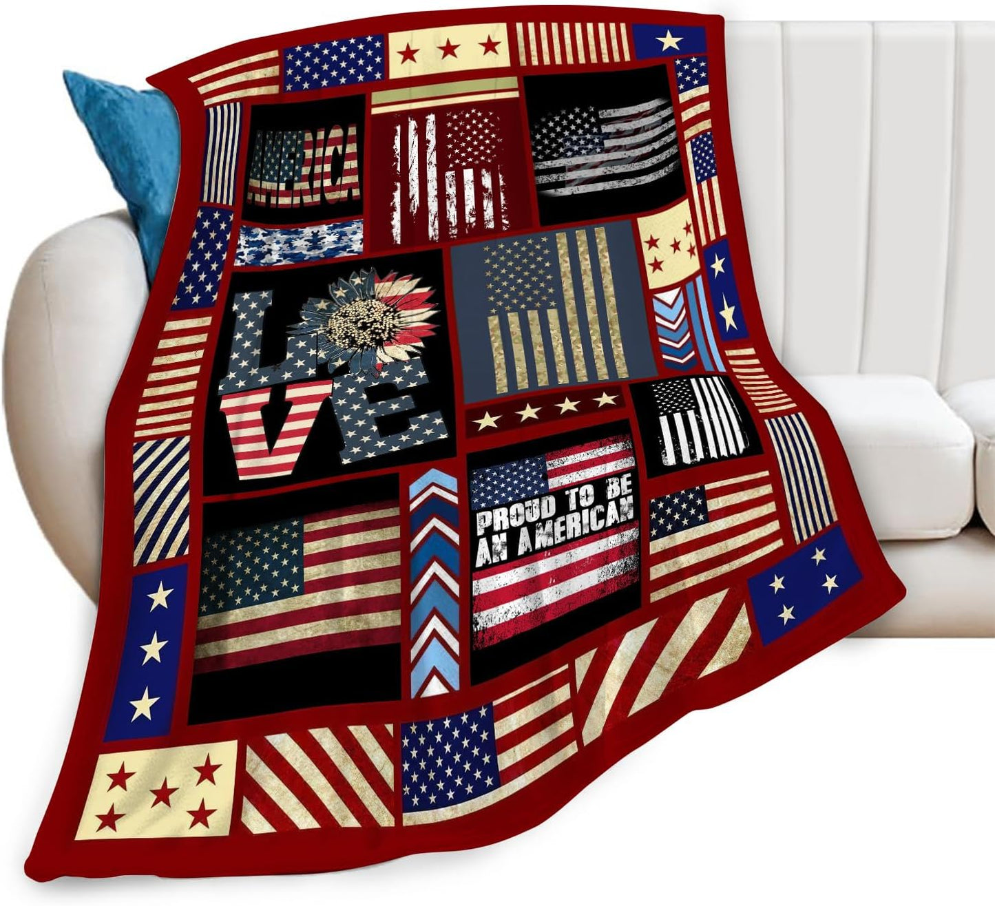 Veteran Blanket American Flag Throw Blanket Veterans Day Gifts for Men Women Adults Super Soft Cozy Plush Fluffy Fuzzy Fleece Blanket Decor 40''X50''