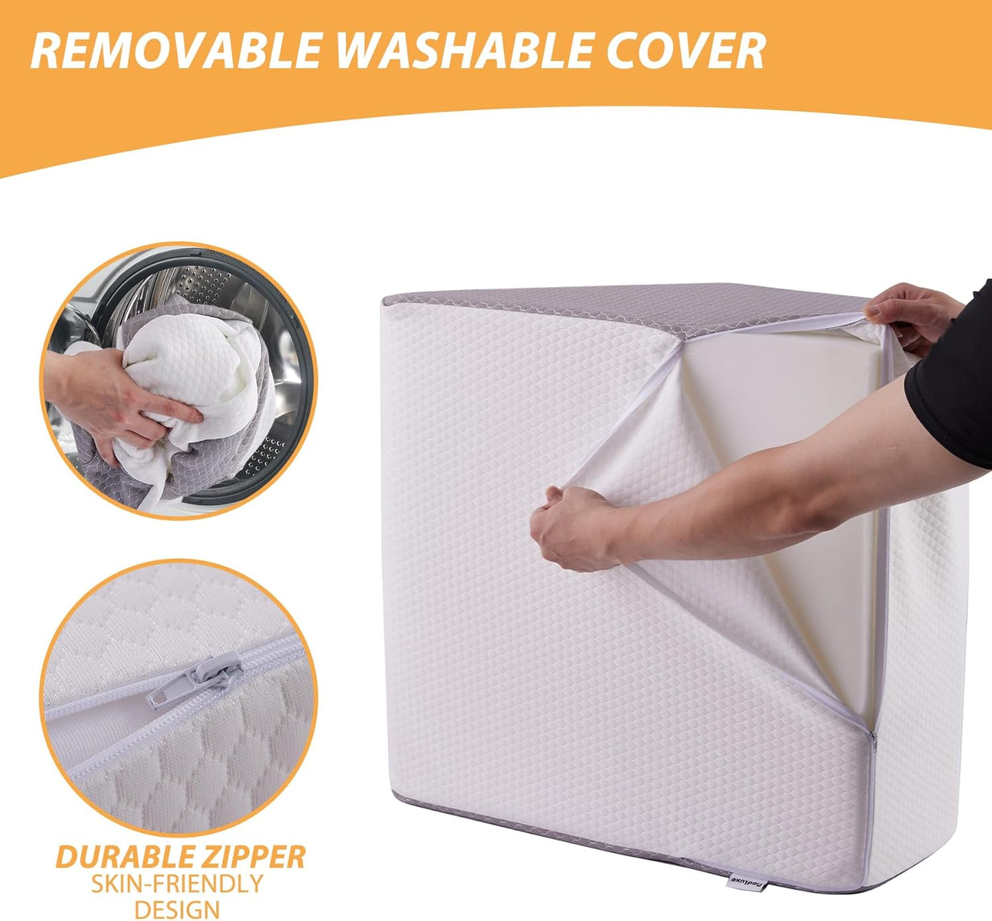 Bedluxe Leg Pillow Elevation Blood Circulation, Wedge Pillow for Legs Swelling, Leg Elevating Wedge Pillow for After Surgery, Foot Knee Pillow for Leg Rest, Sleeping, Memory Foam Top, 8in, White/Grey