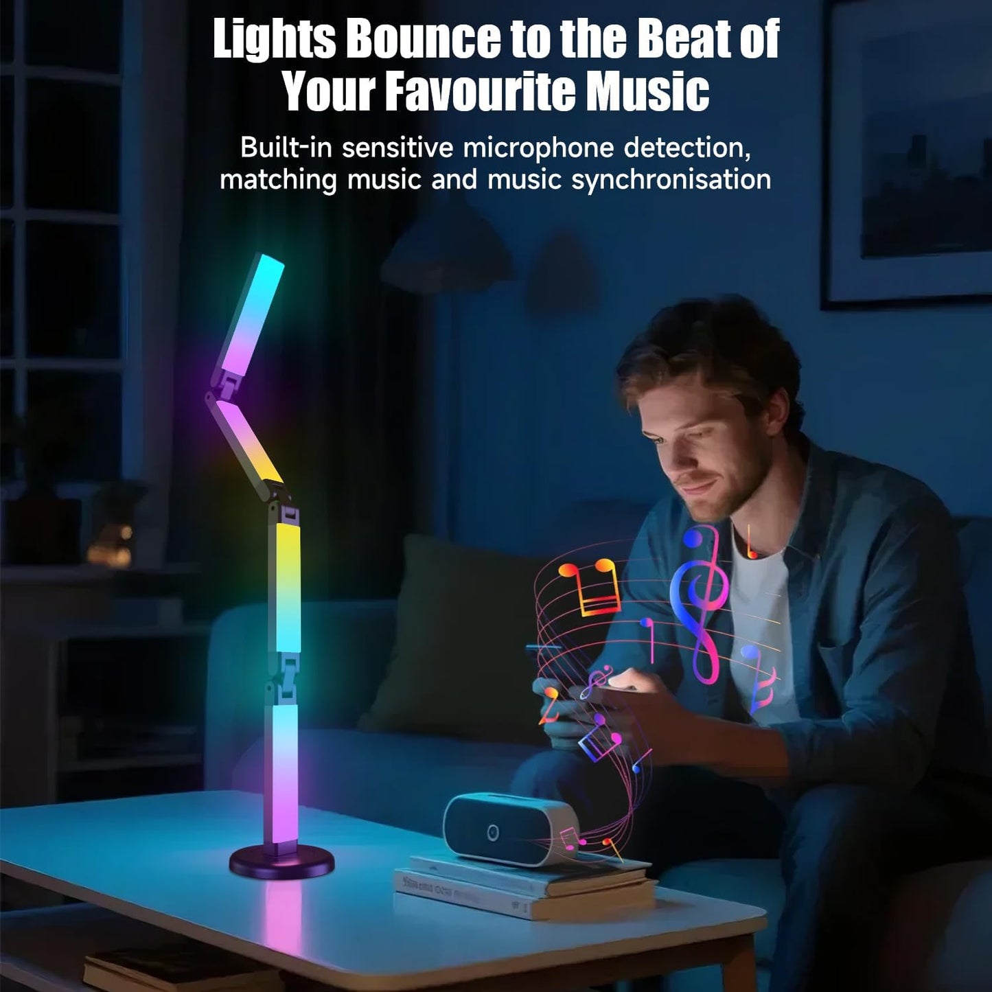 Led Desk Lamp with Atmosphere Lighting, Smart RGB LED Desk Lamp-Music Sync and 16 Million DIY Colors, Foldable Lamp with Dimmable and Timer, Modern LED Lights for Desk, and Gaming Rooms