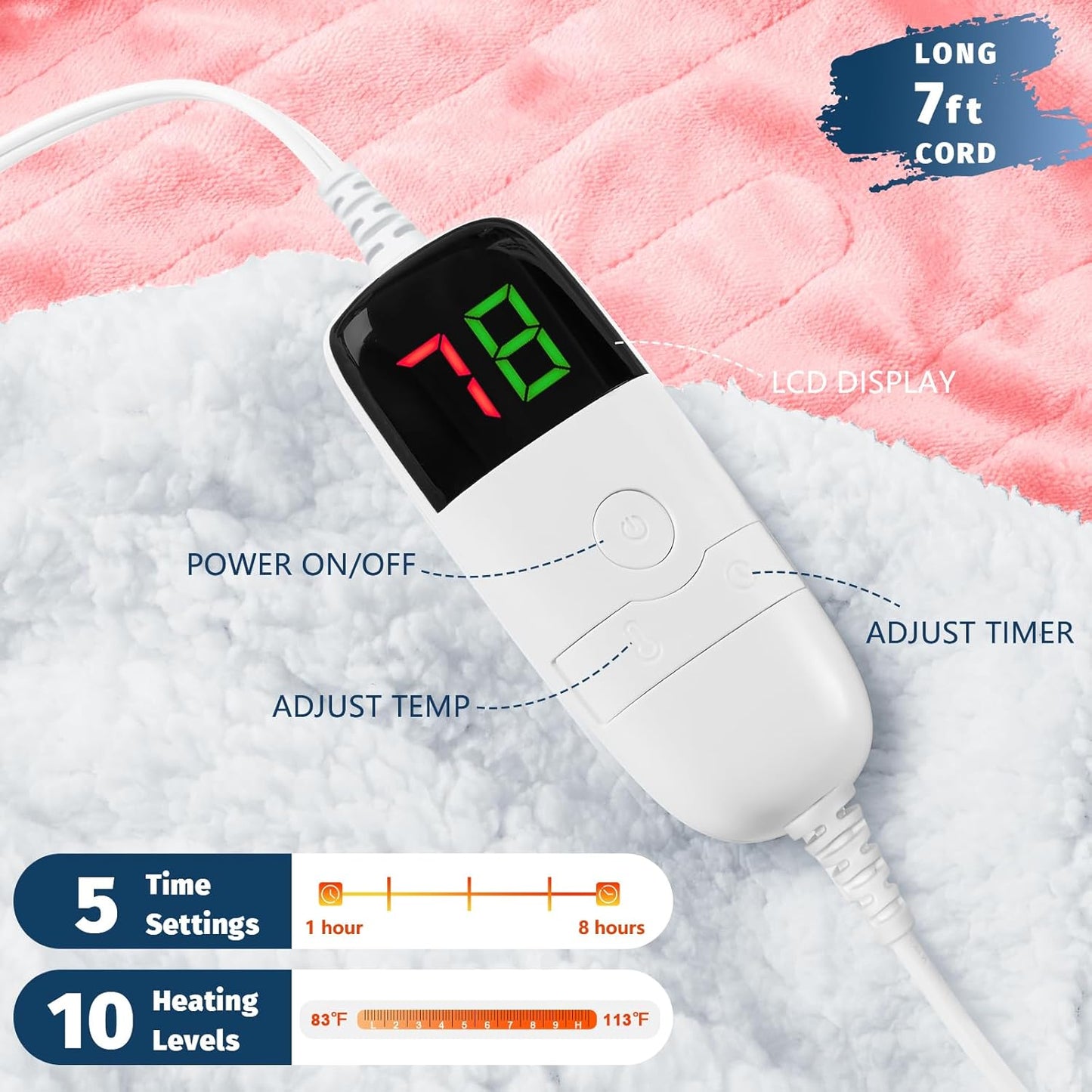 BOMOVA Heated Electric Throw Blanket - 50" x 60" Heating Blanket with 10 Heating Levels & 8 Hours Auto Off, Warm Flannel Blanket, Christmas Birthday Gifts for Women