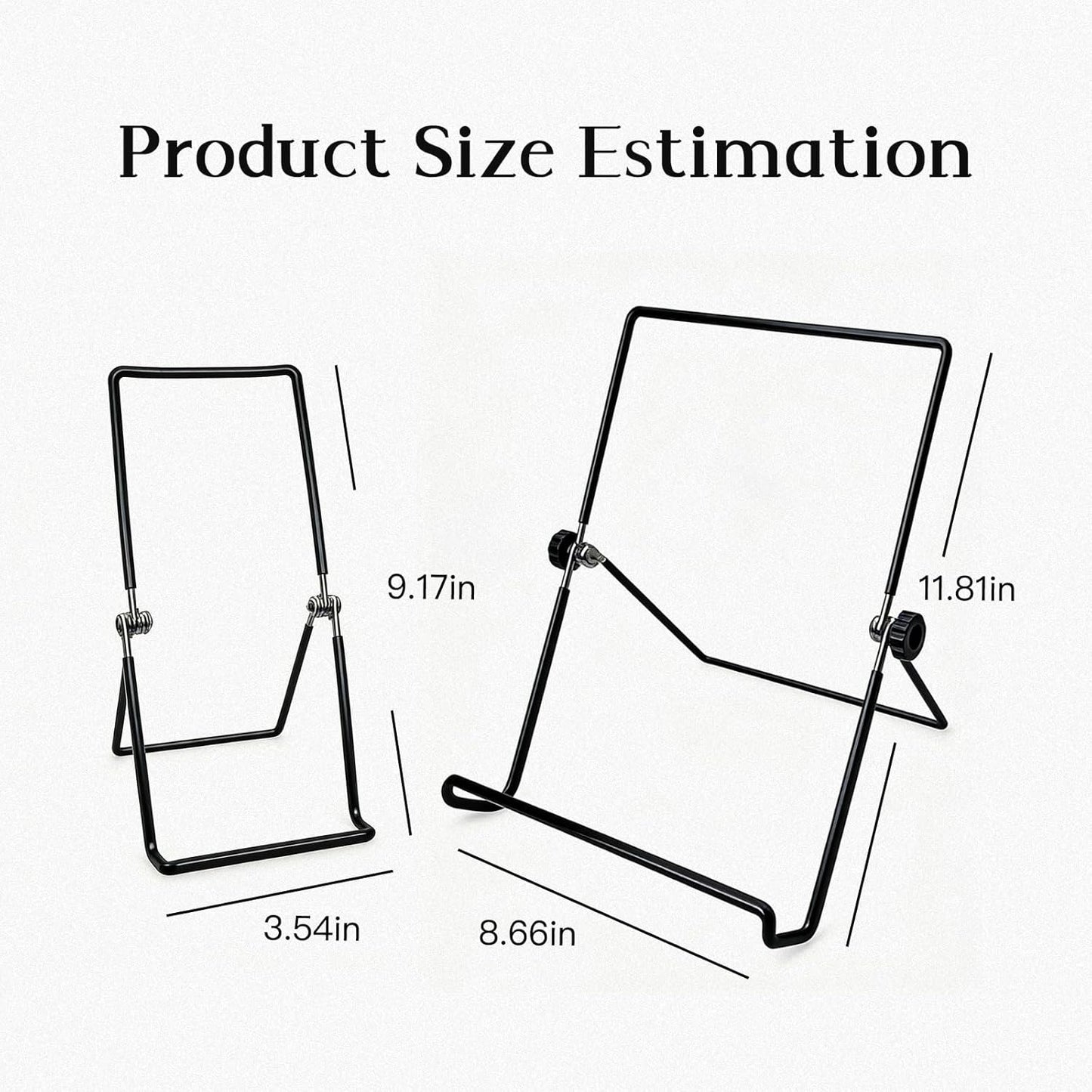 4 Pack Comic Book Stand, Book Stands for Display, Adjustable Metal Display Stand for Displaying Photos, Postcard, Cookbooks, CD Magazine (Black, 2 Pcs 9.17" & 2 Pcs 11.81")