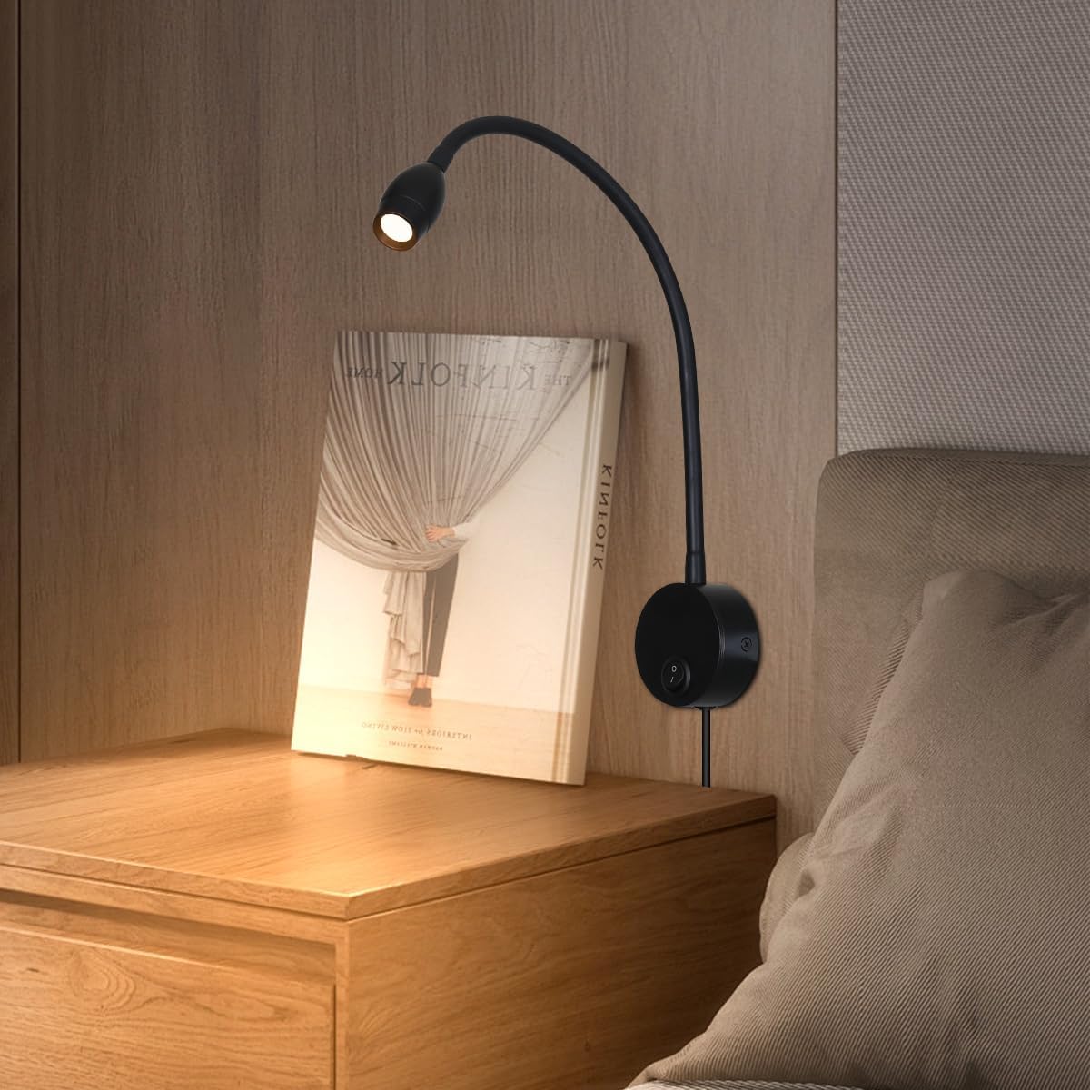 LED Reading Lamp 3W Warm White 3000K for Reading Books Black Plug Cord 2PCS (RS032)