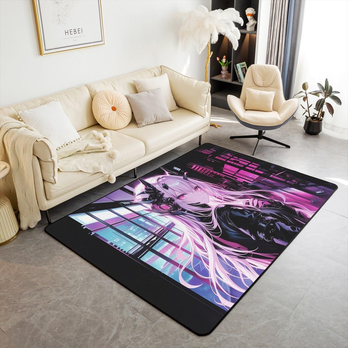 Erosebridal Japanese Anime Area Rug 6'6" x 4'11",Anime Girl Carpet Kawaii Japanese Style Indoor Floor Mat Cartoon Japan Animation Decorative Washable Rug for Boys Teens Adult Women
