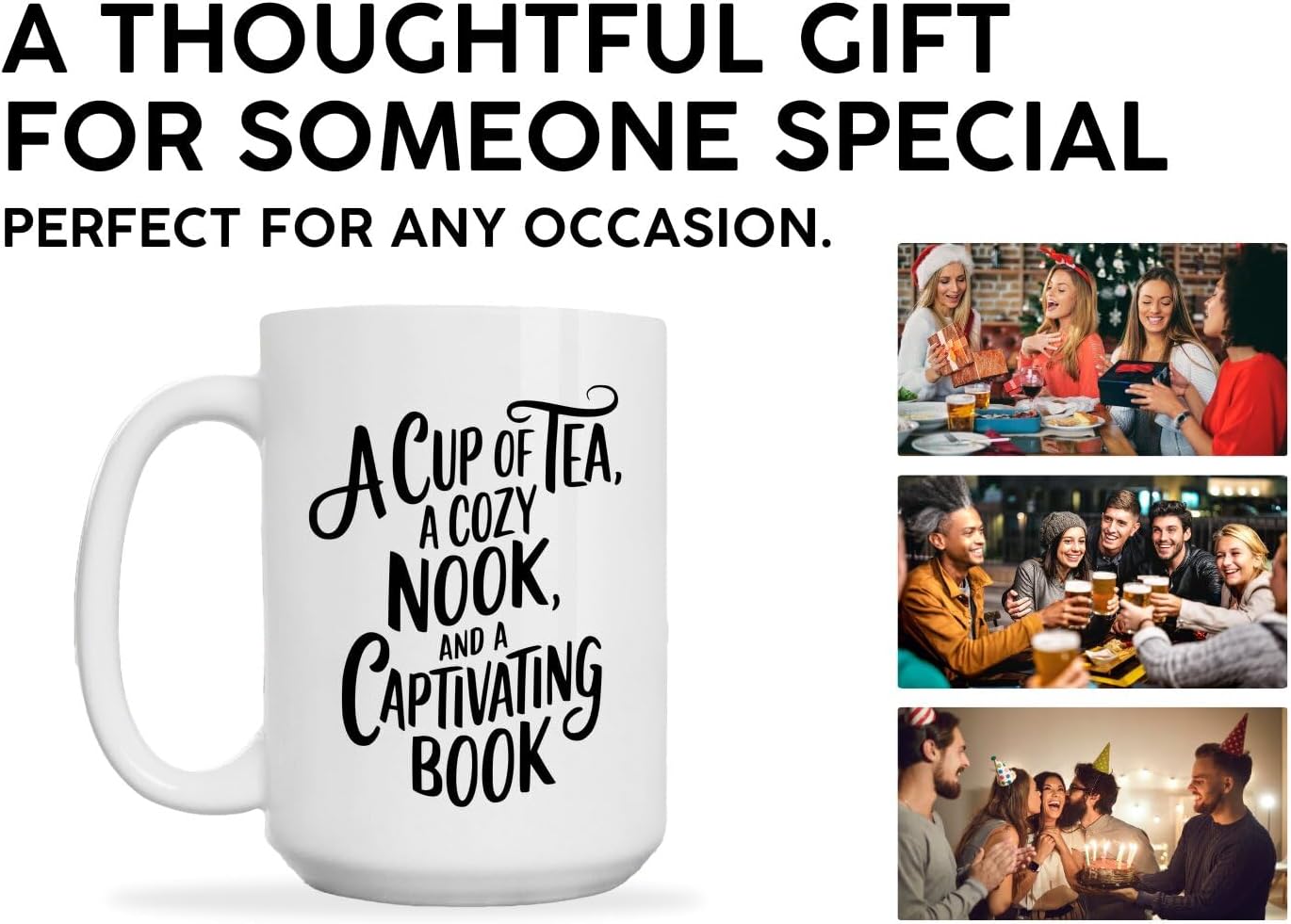 Book Lovers Coffee Mug 15oz White -Tea Nook - Gift for Book Club Bookworm Bookish Reading Nerdy Avid Readers Women