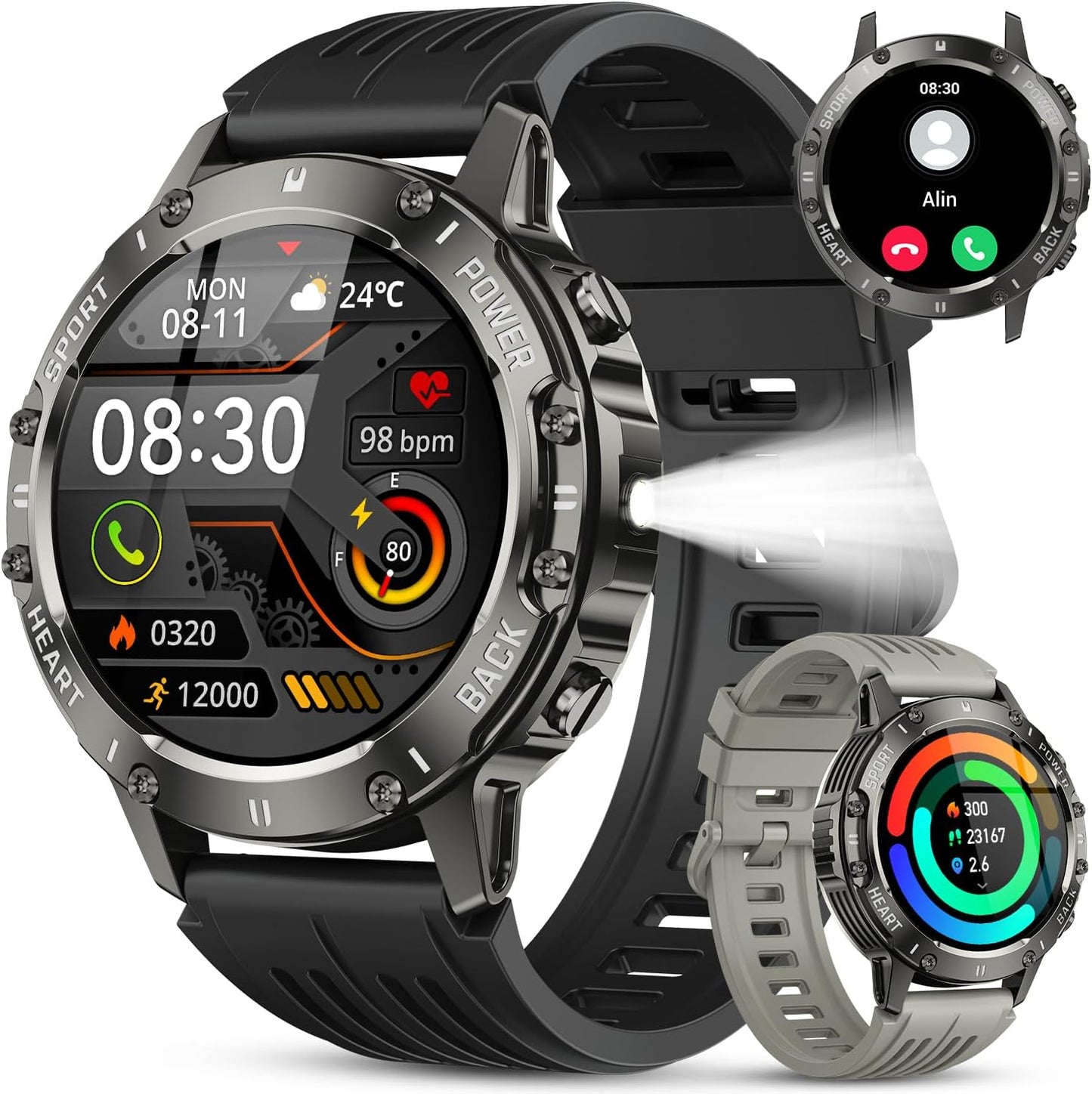 zhizhi Smart Watch for Men Fitness Tracker: Smart Watches for Android Phones iPhone Bluetooth Waterproof Make Answer Call Digital Mens Watches Heart Rate Monitor Running Smartwatch Samsung Compatible