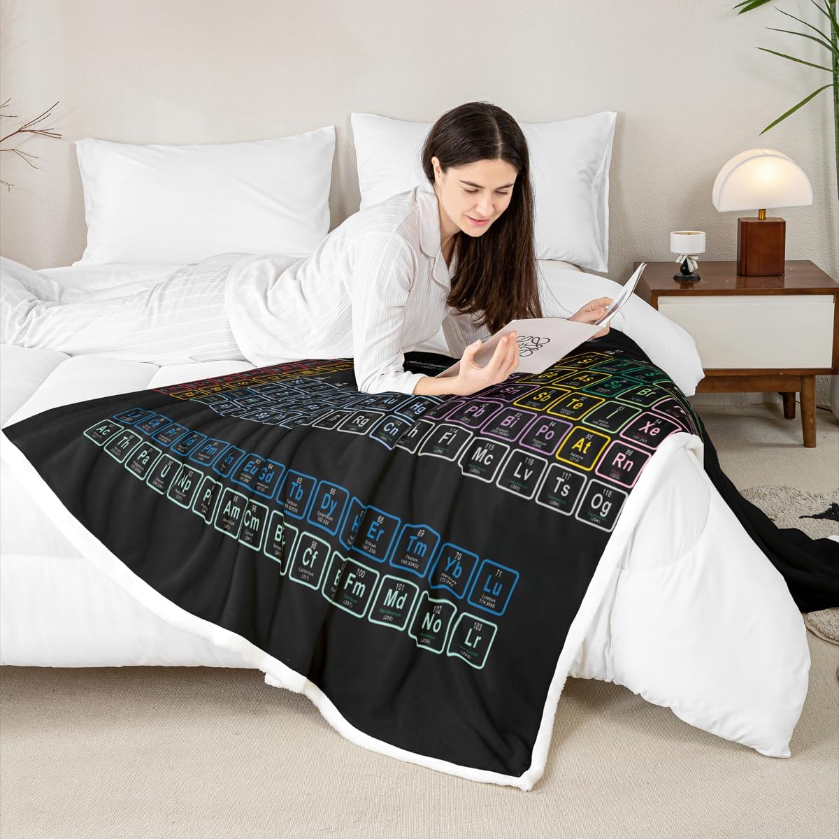 Erosebridal Chemistry Theme Sherpa Blankets Throw Size, Periodic Table of Elements Throw Blanket, Science Chemistry Lovers Plush Bed Blanket for Kid Teens Boys Man Bedroom Decor Sherpa Blanket, Black
