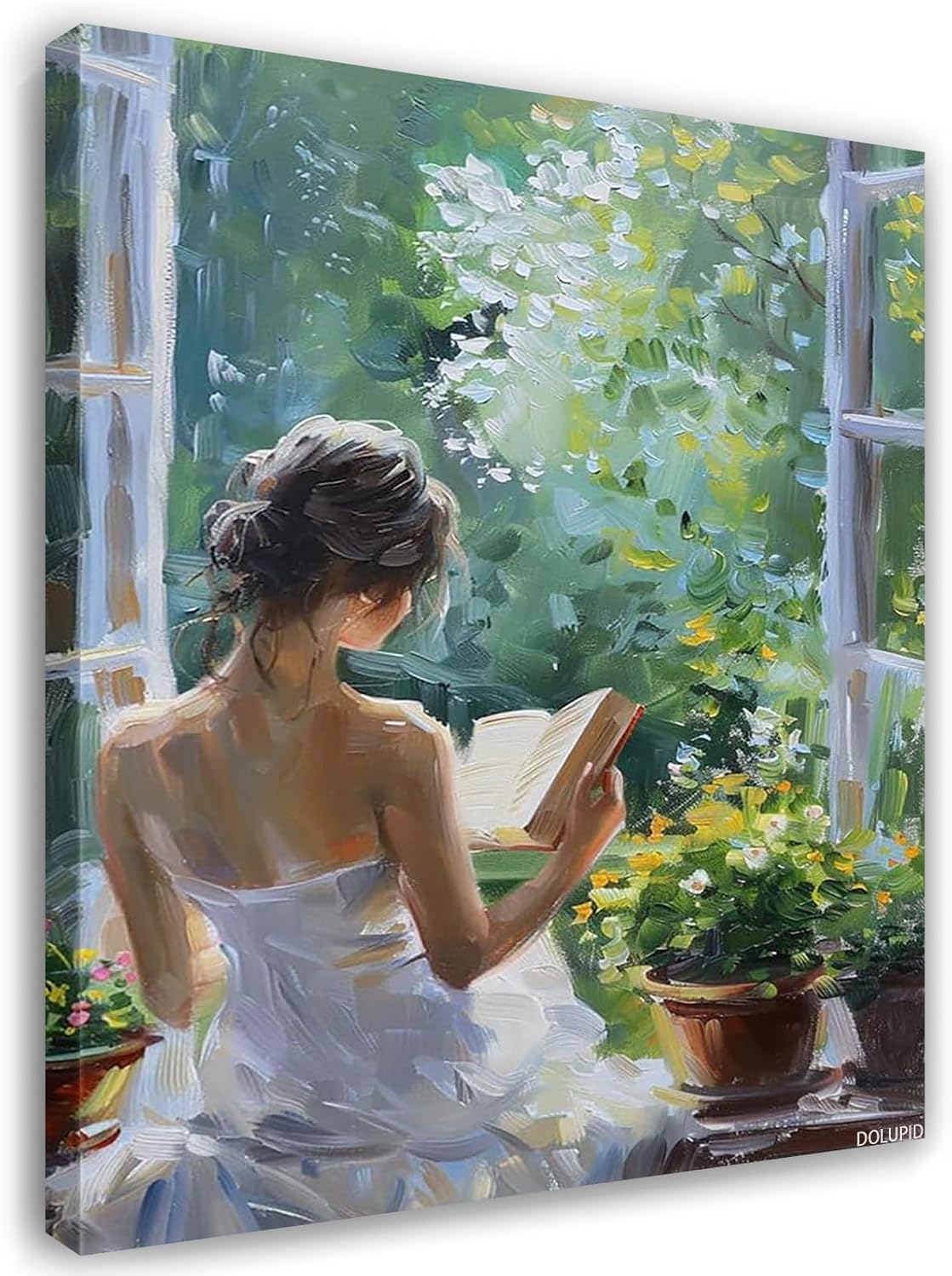 Vintage Oil Female Portrait Posters Women Window Reading a Books Wall Art Famous Antique Girl Painting Aesthetic Prints for Bedroom Gallery Wall Decor 8x10inch Framed