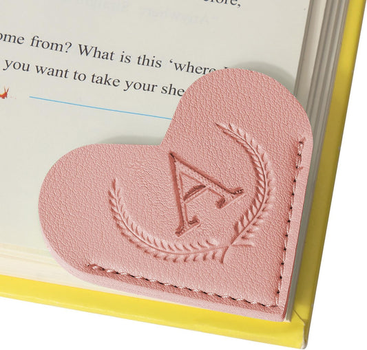 Personalized Leather Heart Bookmark with Initial,Cute 26 Letters Custom Corner Book Mark for Reading Women& Men,Teacher,Student,Book Lovers Gifts,Book Accessories(Pink,A)
