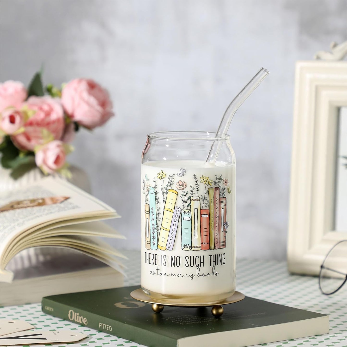 Book Lovers Gifts, 16 Oz Coffee Glass Cup Gift, Funny Bookish Gift for Readers Women, Bookworm Gifts for Book Lovers, Readers, Librarians and Bookaholics, Reading Accessories for Bookworm