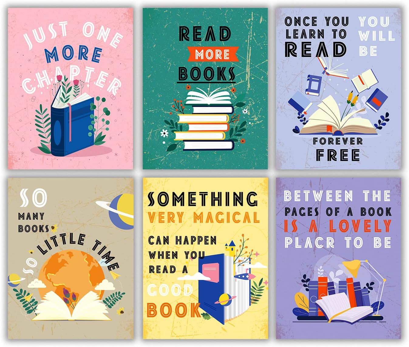 MTL HOE Inspirational Reading Posters Motivational Books Quote Art Print For Kids Study, Reading Posters For Library Book Nook Art Print, Classroom Library Decoration (Set Of 6 8"X 10" Unframed)