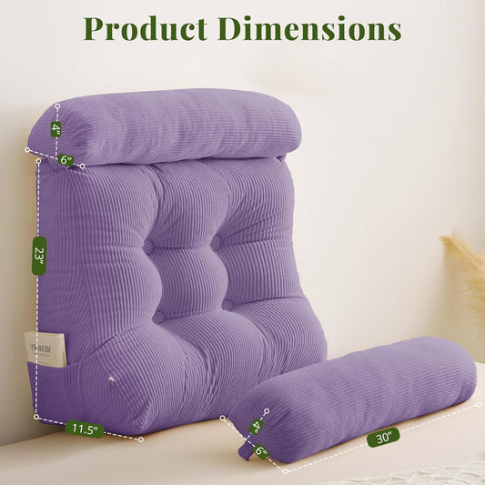 Sasttie Wedge Pillow Set, 3PCS Reading Pillow for Sitting, Bed Wedge Pillow Headborad for Sleeping, After Surgery, Acid Reflux, Leg and Back Support, with Neck Cushion, 23"x11.5"x30", Lavender