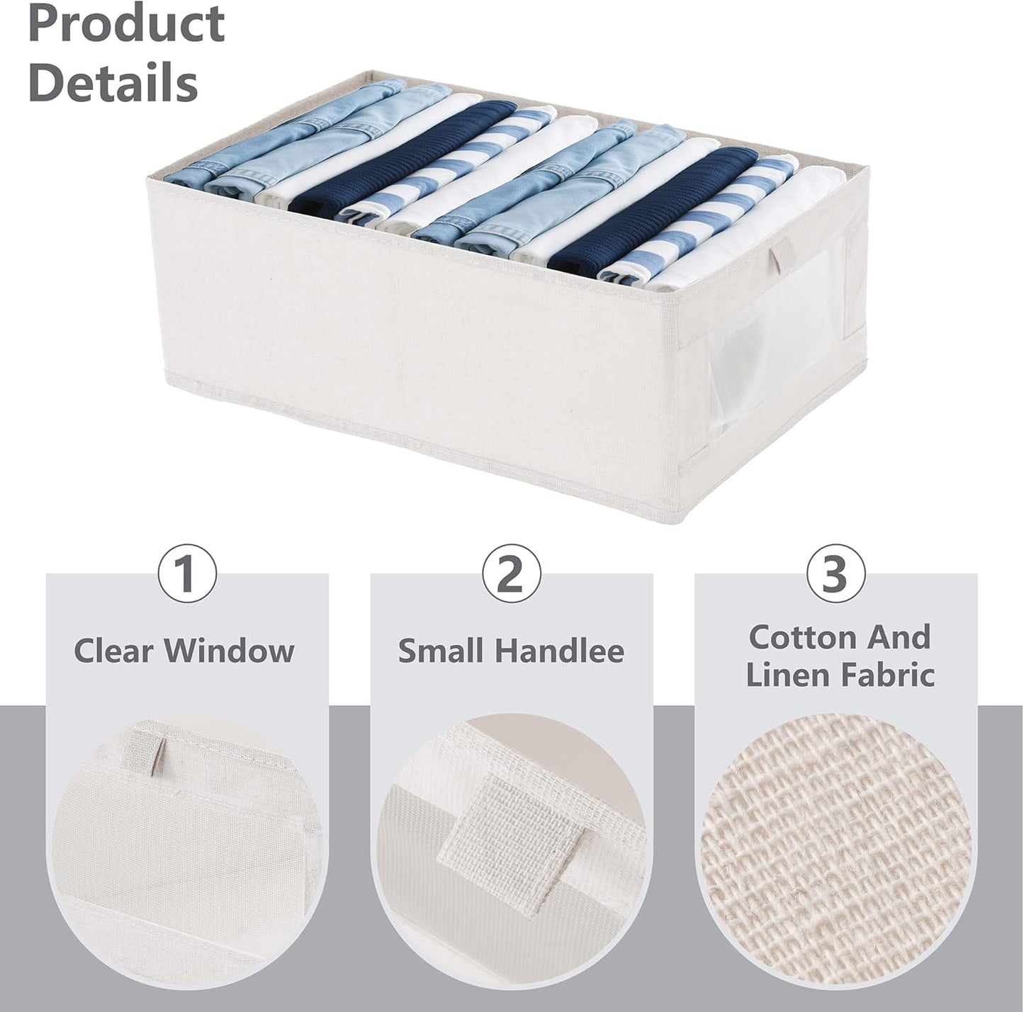 4 Pack linen storage box, with transparent window - foldable clothing storage box, suitable for organizing wardrobes, toys, books | home storage container (4)