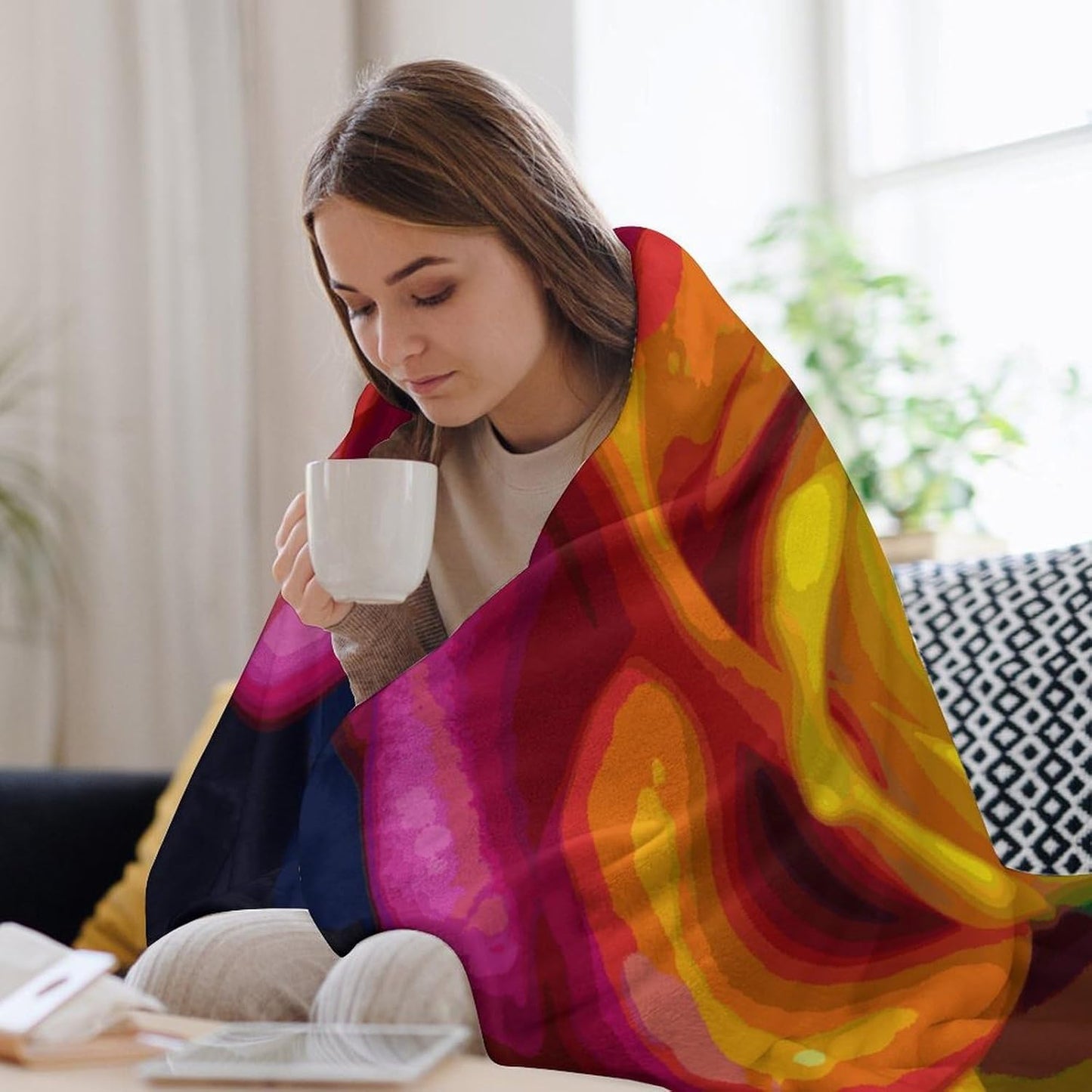 Rainbow Flower Blanket Super Soft Lightweight Throw Blanket Cute Cozy Warm Bed Blanket Decorative Fuzzy Blanket All-Season Home Decor Gift for Sofa Couch Living Room 60"*80"（150 * 200cm）