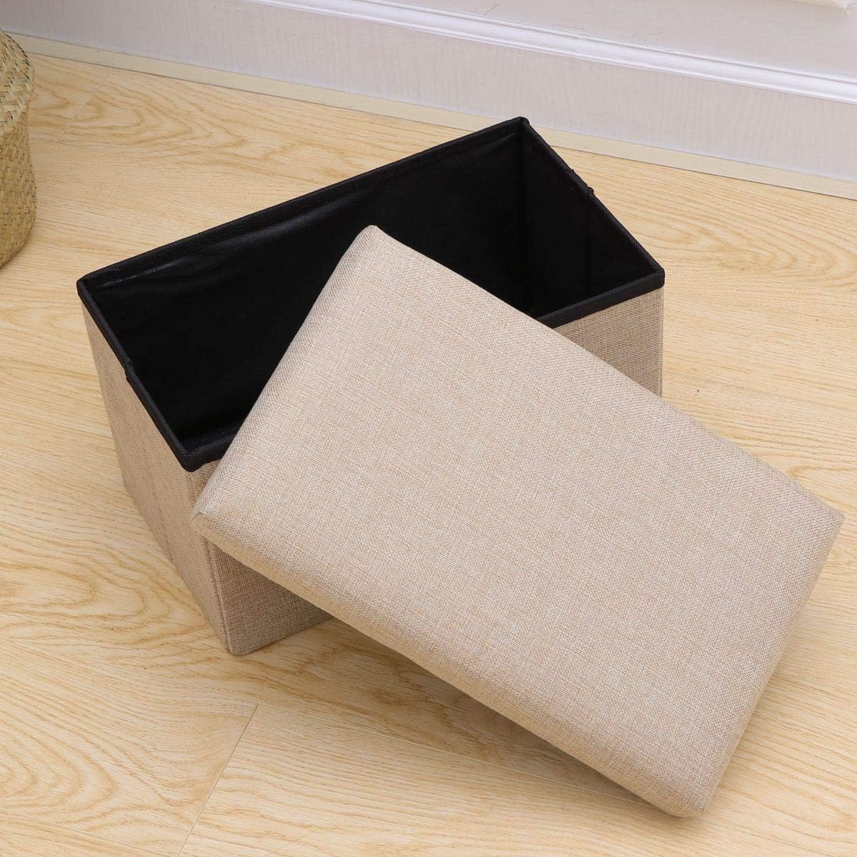 ZLY 접이식 스툴 보관 오토만 폴리에스터 원단 리넨 발 받침대 시트 클러터 컬렉션 35.6cm x 20.3cm