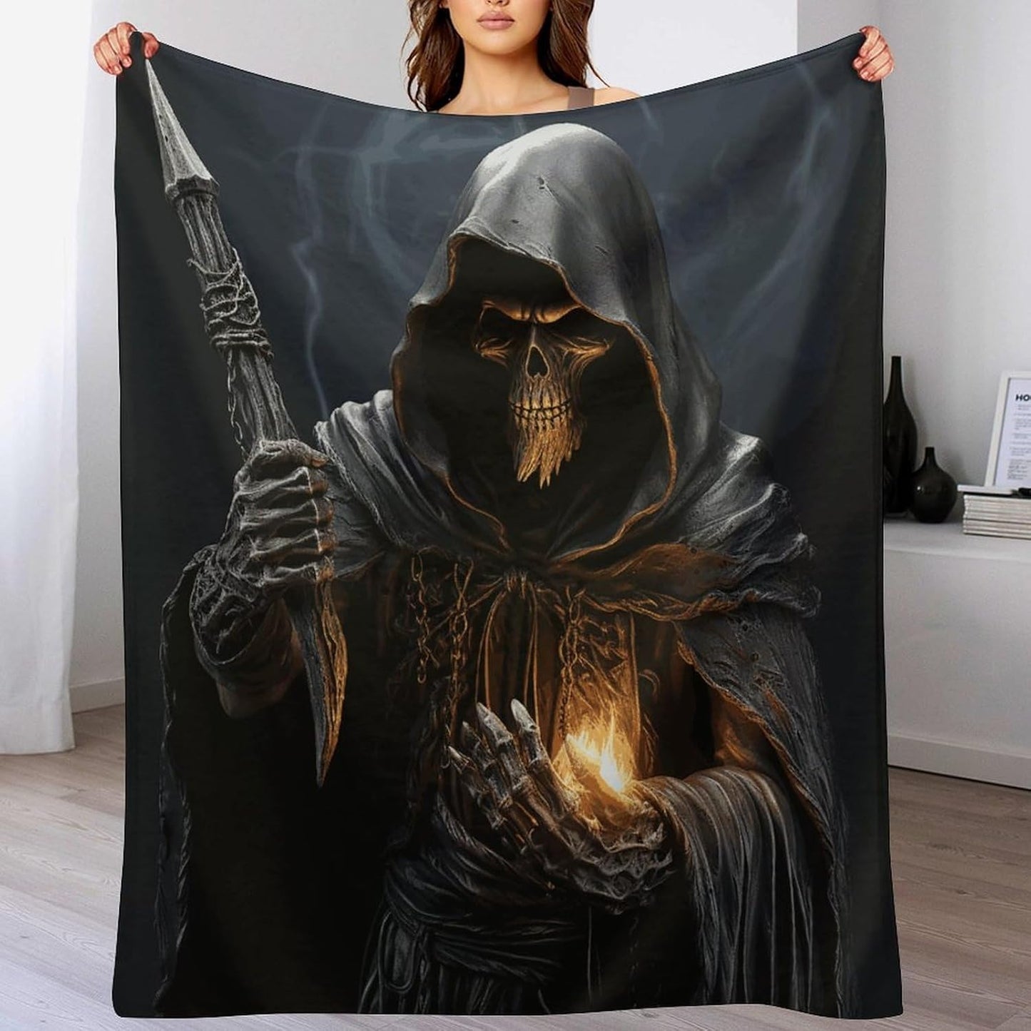 Grim Reaper Throw Blanket for Couch Super Soft Warm Lightweight Throw Blankets Cozy Flannel Bed Blanket Cute Decorative Blankets for All Seasons Home Decor Gift 60"*80"（150 * 200cm）