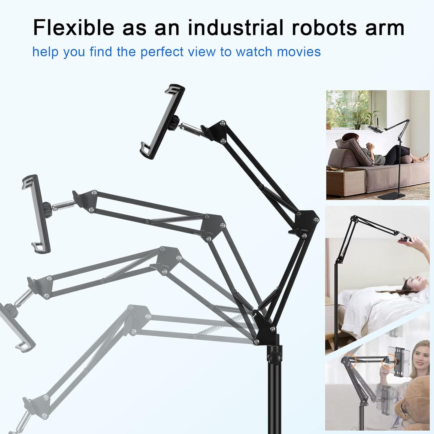 Tablet Floor Stand with Double Weight Base,Overhead Bed Phone Stand Height Adjustable/ Arm Stretchable Tablet Holder, Compatible with 4.5''-13'' iPhone, iPad, Galaxy Tab, Kindle, or Other Phones