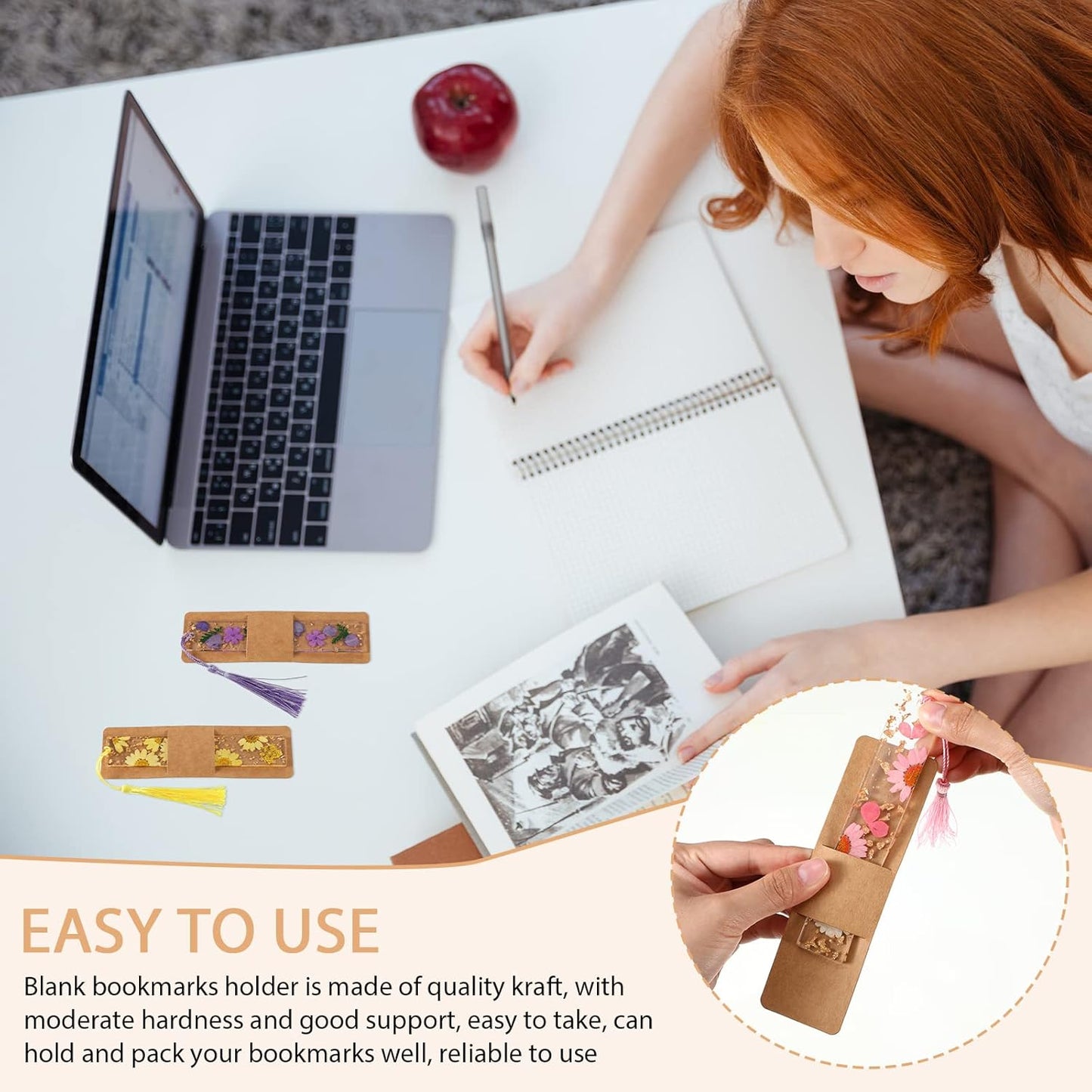 Fumete 50 Pieces Resin Bookmark Holder Bulk 5. 9 x 1. 8 Inches Kraft Bookmark Sleeves DIY Display Cards for Wrapping Small Business Packaging Supplies Party Favor Gifts(Cute,Brown)