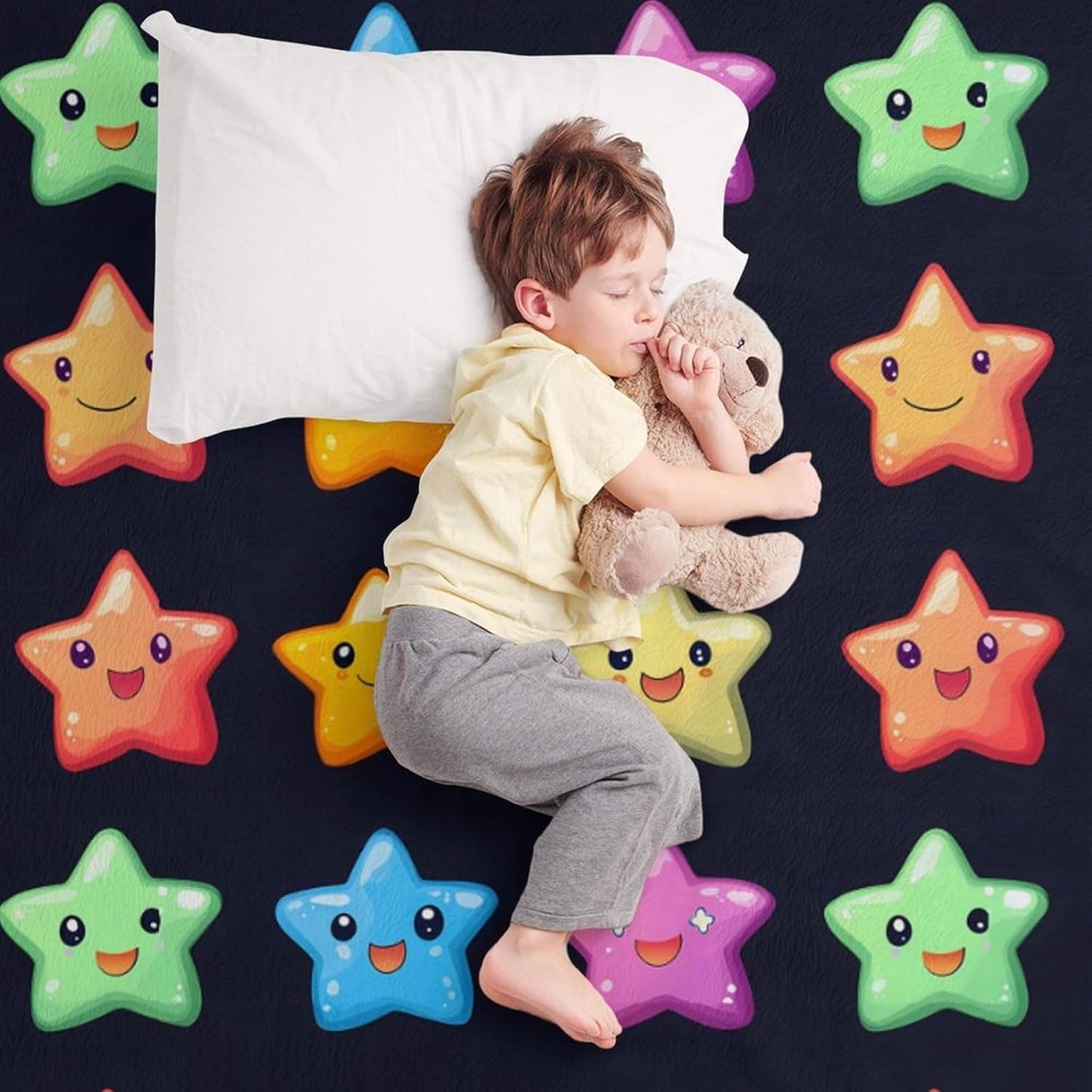 Colorful Stars Throw Blanket for Couch Bed Plush Cozy Fuzzy Flannel Blanket for All Season 40"x60"