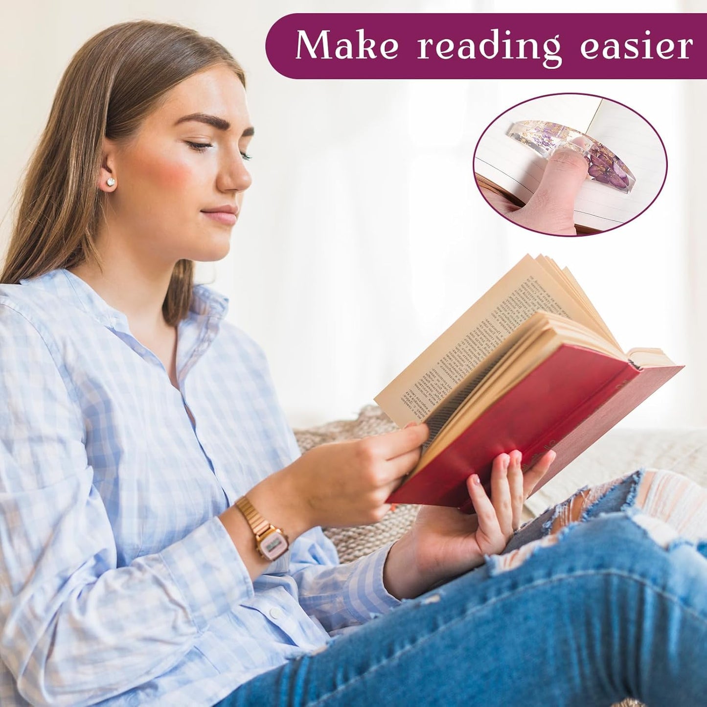4 Pcs Books Page Holder Dried Flower Resin Transparent Bookmark Thumb Bookpage Holder Reading Accessory Book Clips to Hold Books Open Book Accessories Gift for Reading Lovers Teachers Students