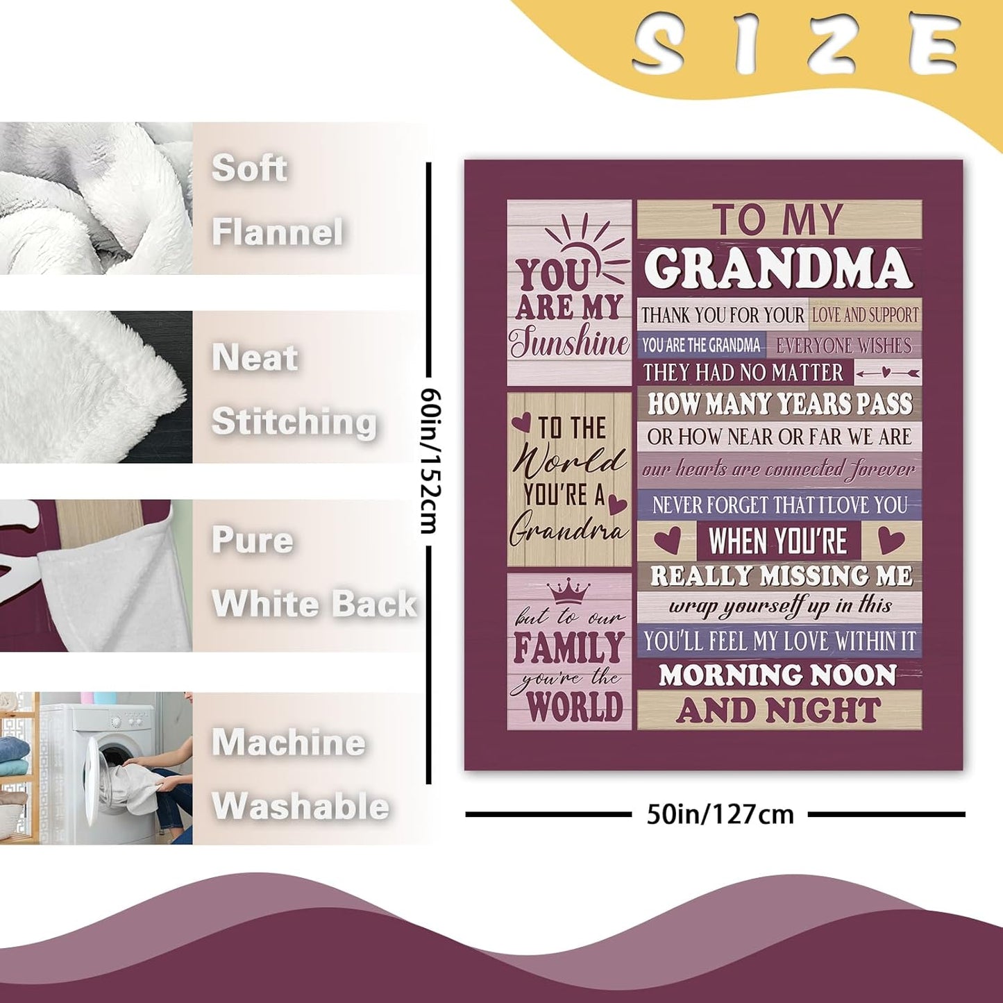 Gifts for Grandma from Granddaughter Grandson Grandkids Flannel Throw Blanket, Mothers Day Birthday Ideas for Grandmother, Farmhouse Blankets Present for Women Nana 50" x 60"