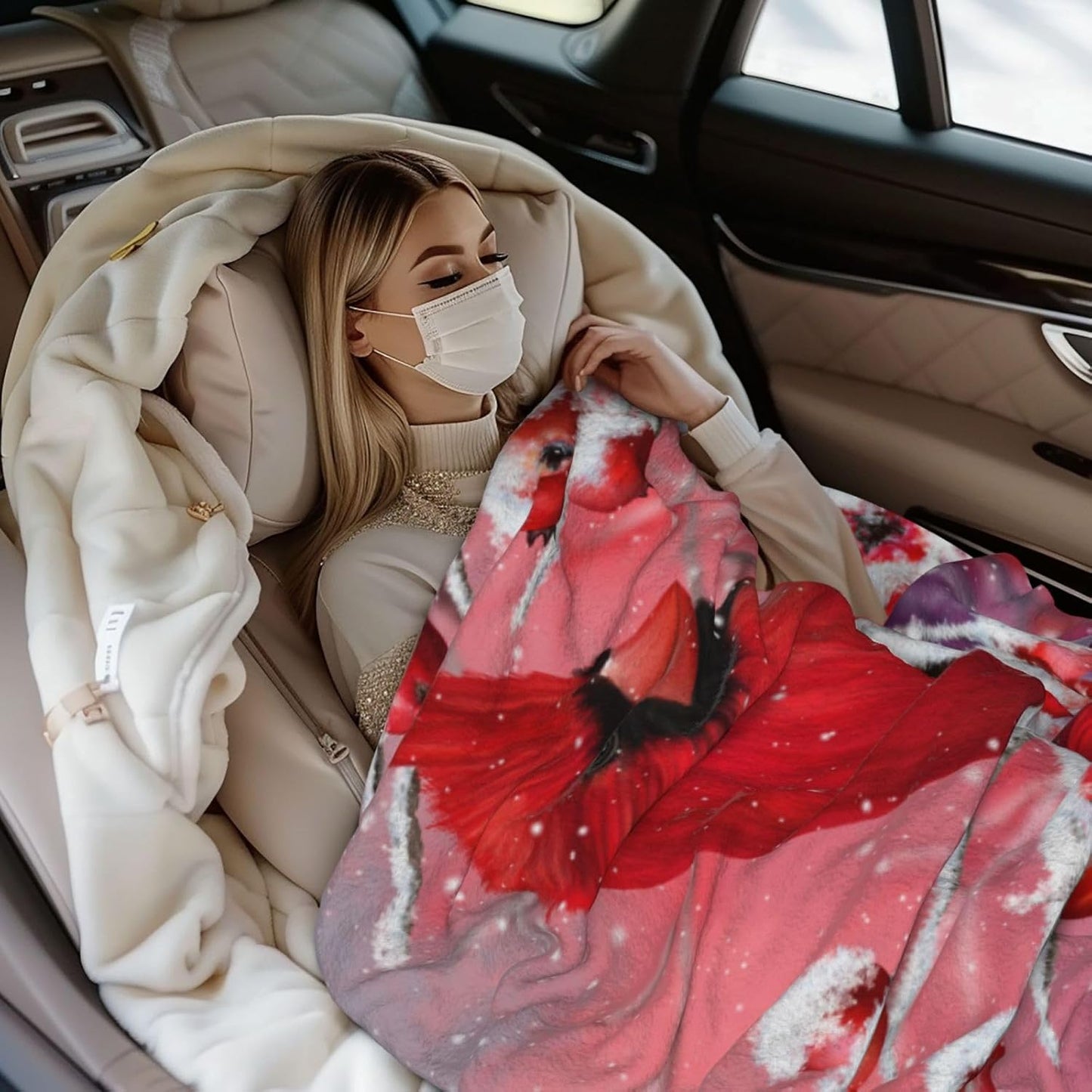 Red Cardinal Bird Snowy Background Bed Blanket Ultra Soft Throw Blanket All Season Warm Light Weight Cozy Plush Blankets for Home Bedroom Sofa Chair Travel, 50"X40"