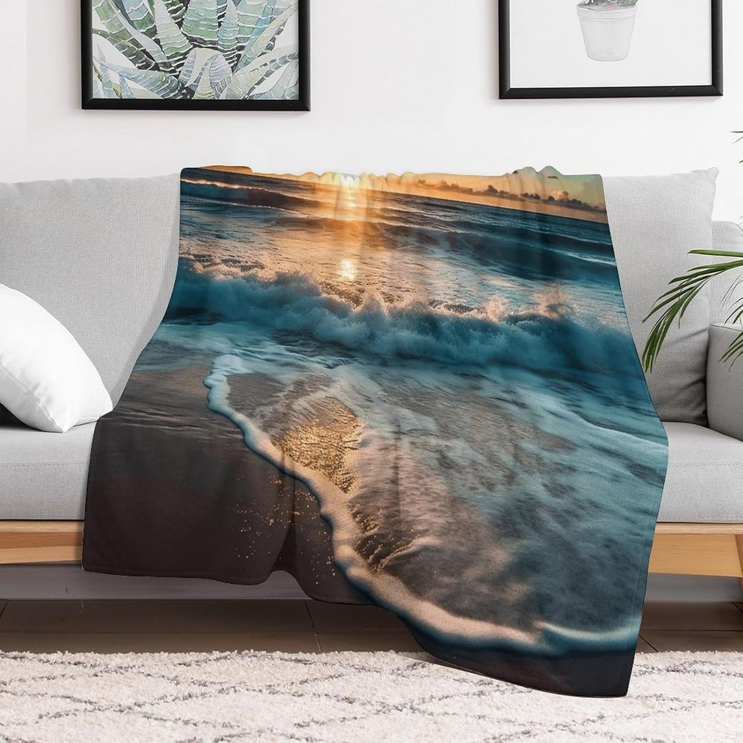 Ocean Sunrise Throw Blanket for Couch Super Soft Warm Lightweight Throw Blankets Cozy Flannel Bed Blanket Cute Decorative Blankets for All Seasons Home Decor Gift 40"*50" （100 * 130cm）