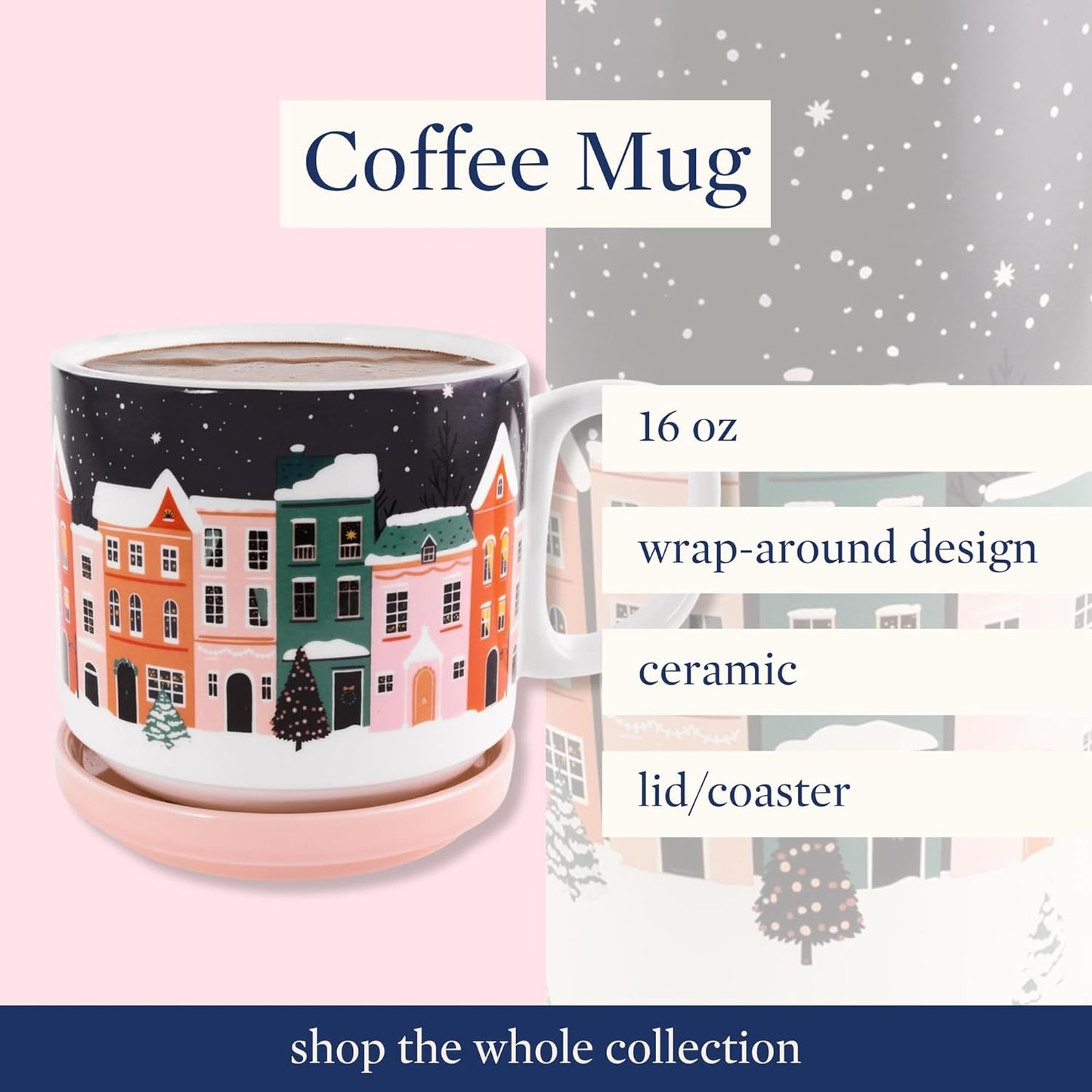 Steel Mill & Co Book Lovers Mug with Coaster/Lid, Cute Coffee/Tea Ceramic Mug with Handle for Book Club, Reading Themed Coffee Cup, Holiday Village