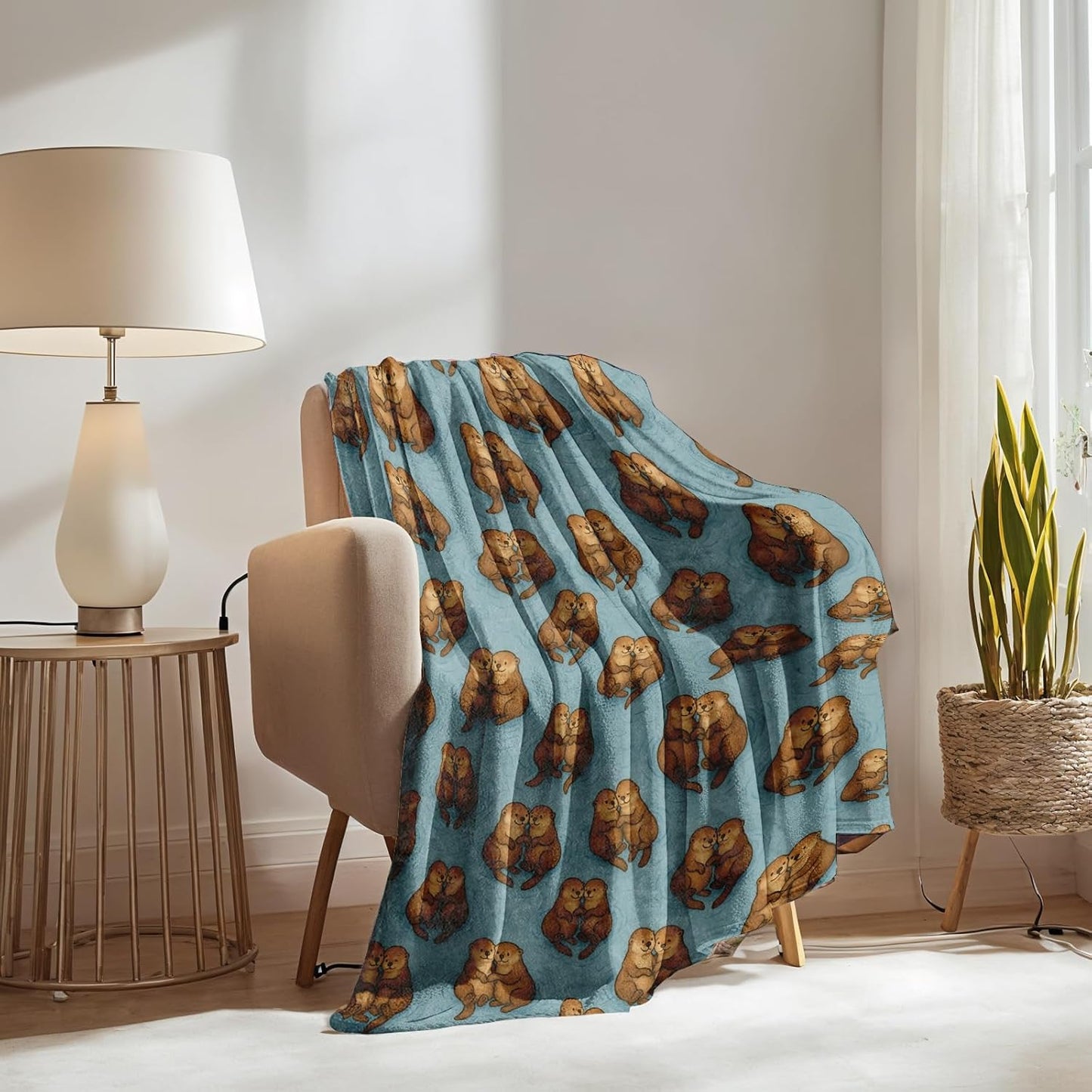 Otter Couple Blanket Gifts for Boys Girls Kids, Cute Otters Warm Soft Flannel Throw Blankets for Bedroom, Travel, Sofa, Room, Birthday Christmas Spring Decor, 50x60 in